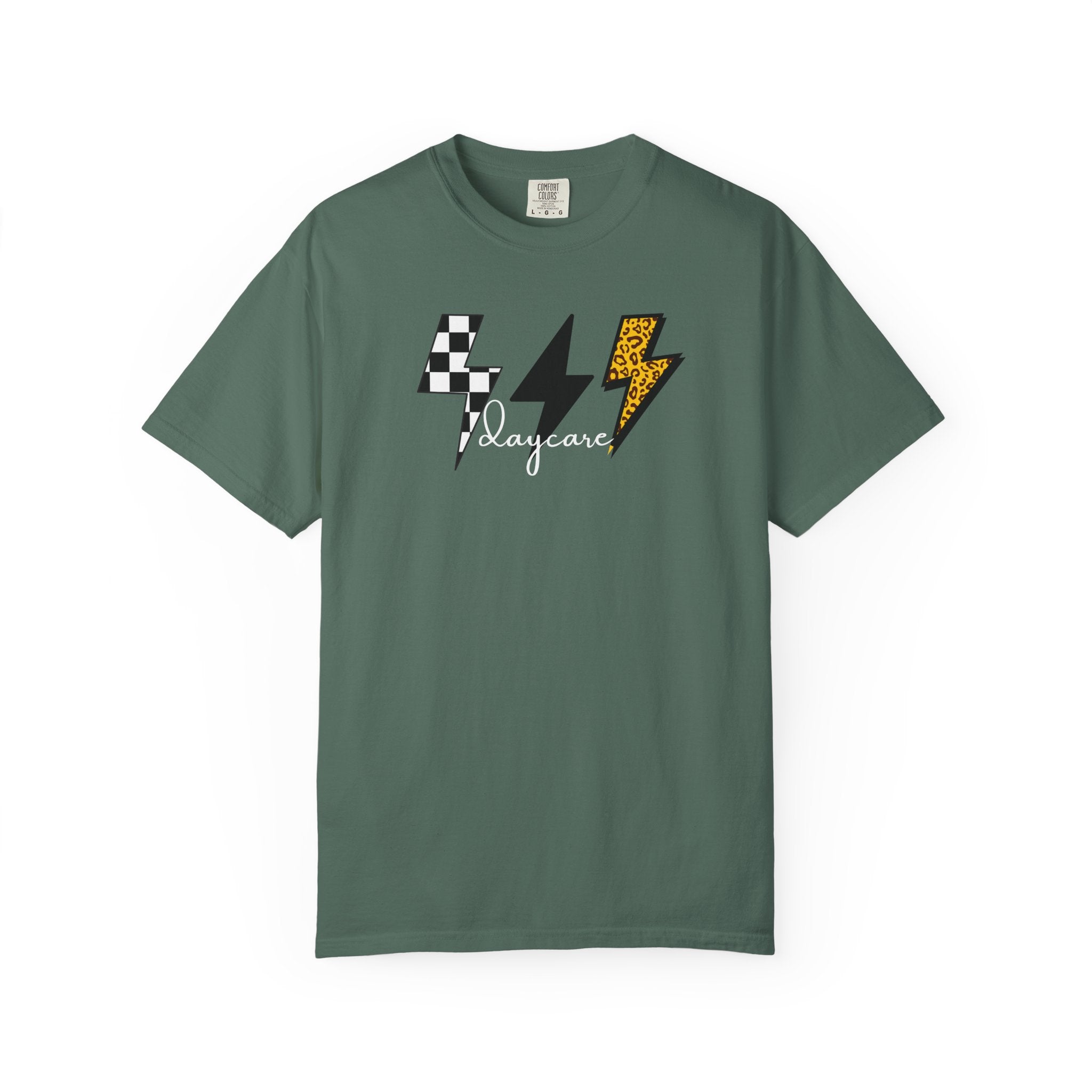 Checkerboard & Leopard Lightning Daycare T-shirt | Gray Garment-Dyed Tee