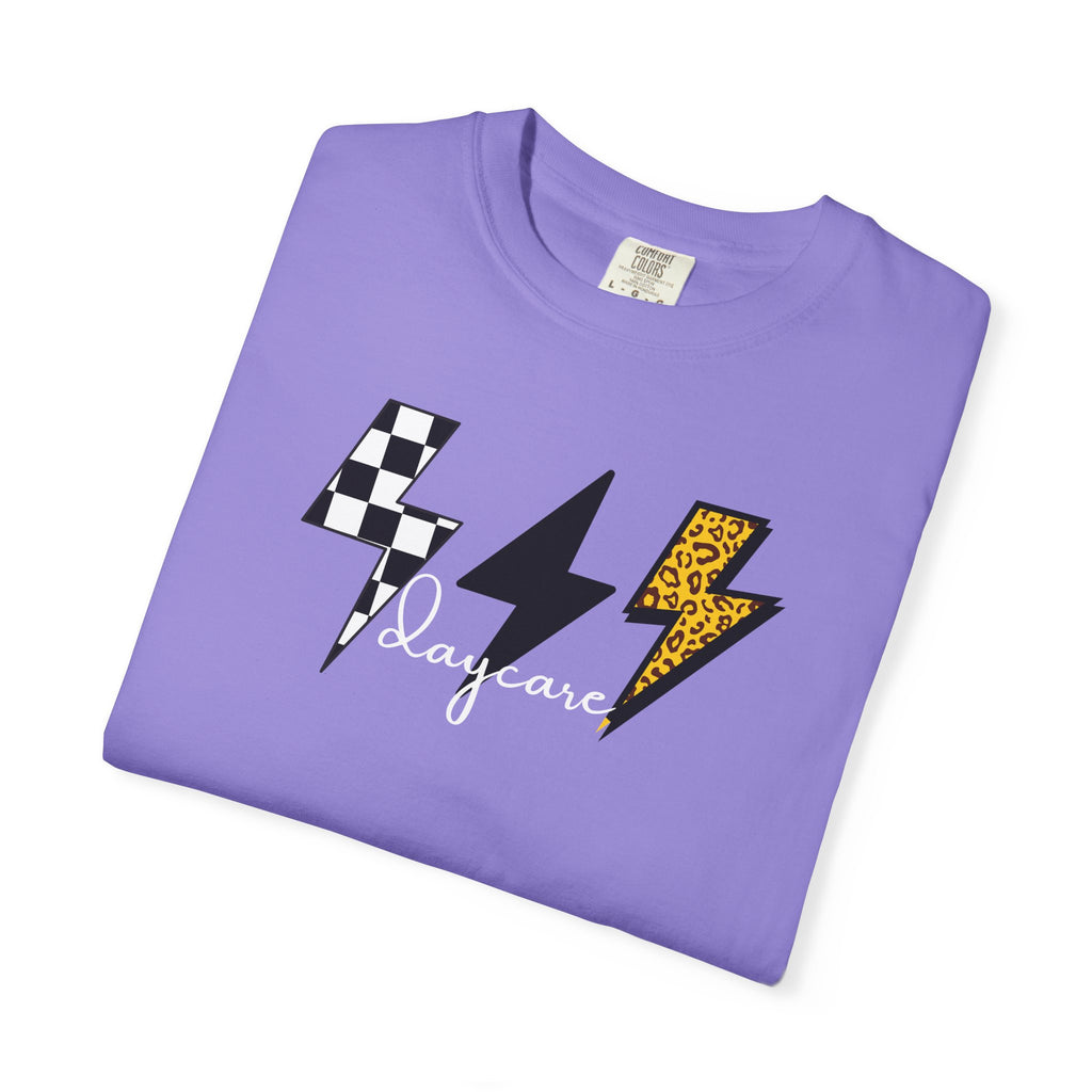 Checkerboard & Leopard Lightning Daycare T-shirt | Gray Garment-Dyed Tee
