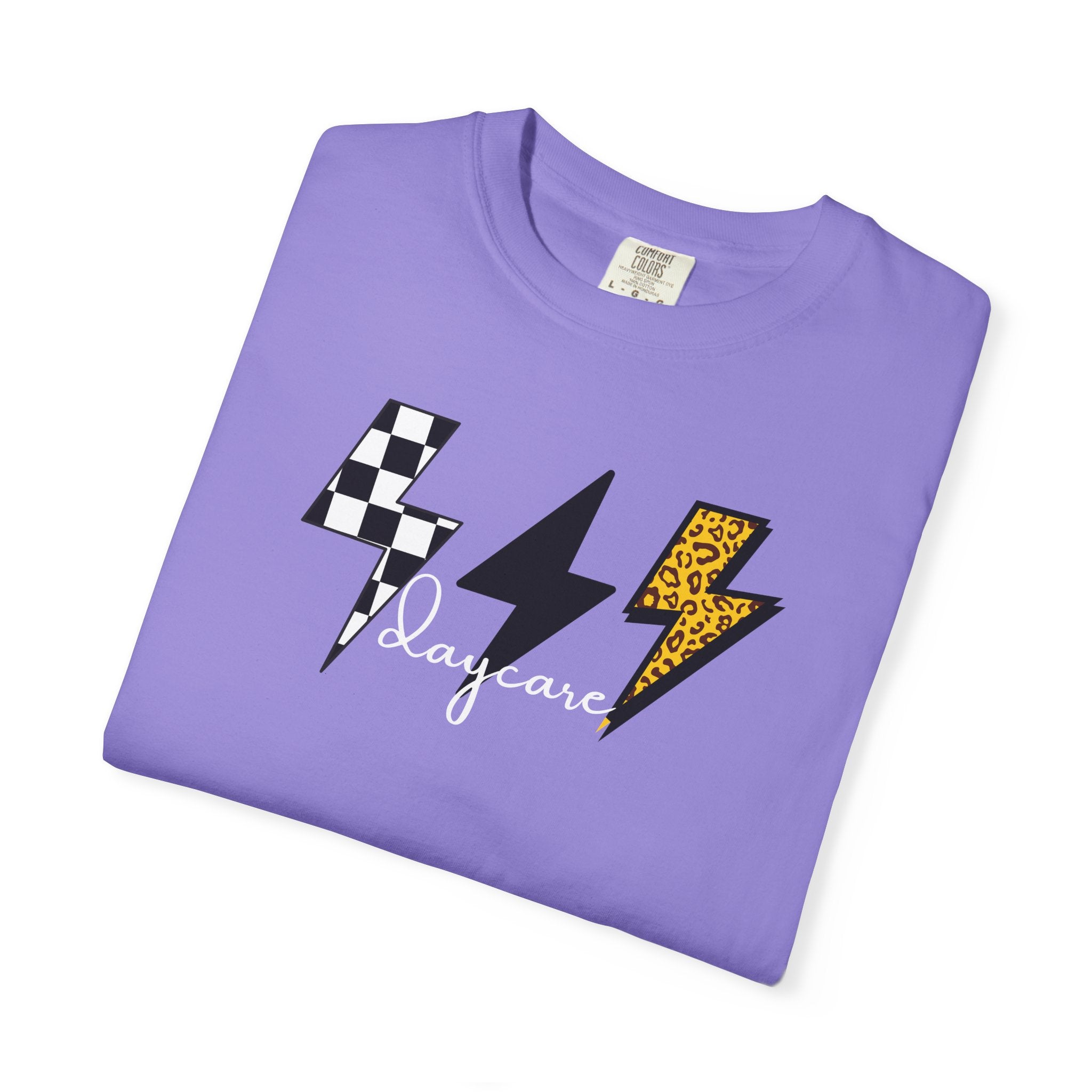 Checkerboard & Leopard Lightning Daycare T-shirt | Gray Garment-Dyed Tee