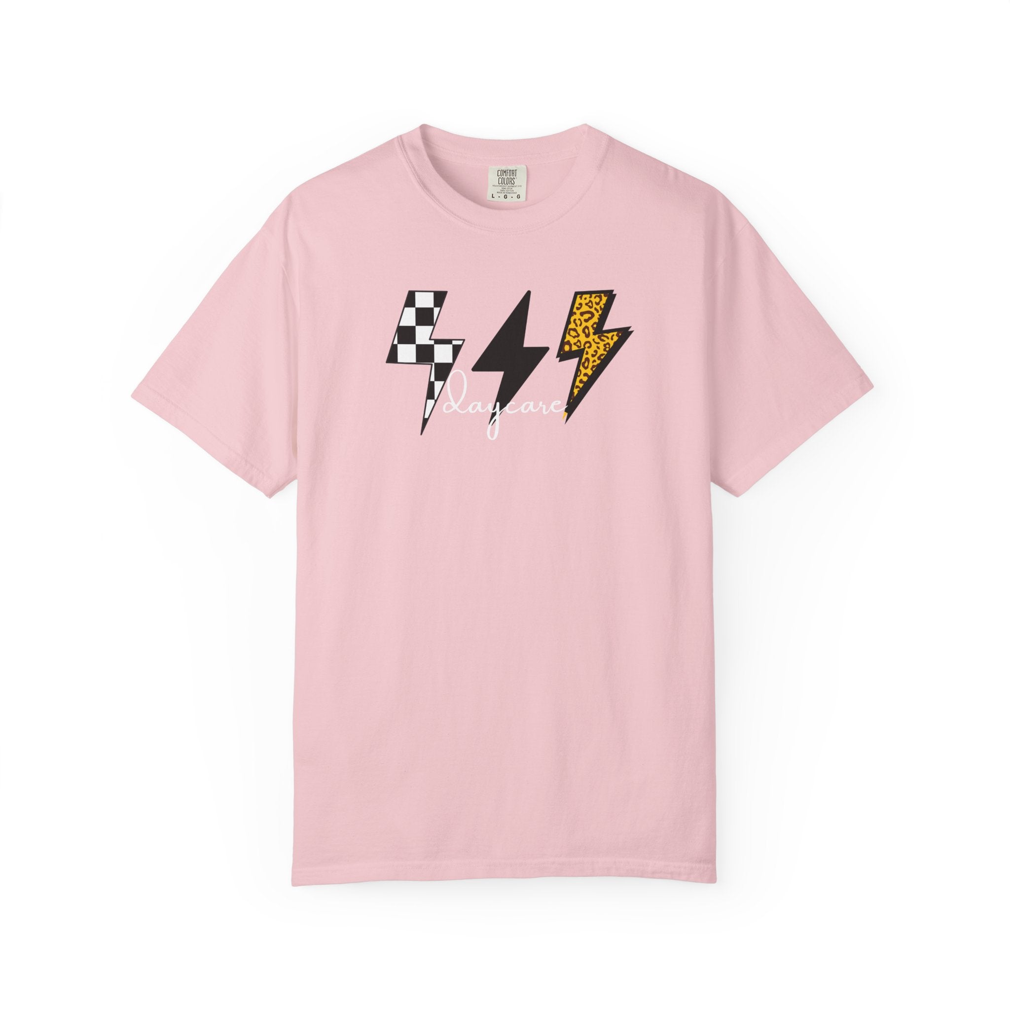 Checkerboard & Leopard Lightning Daycare T-shirt | Gray Garment-Dyed Tee