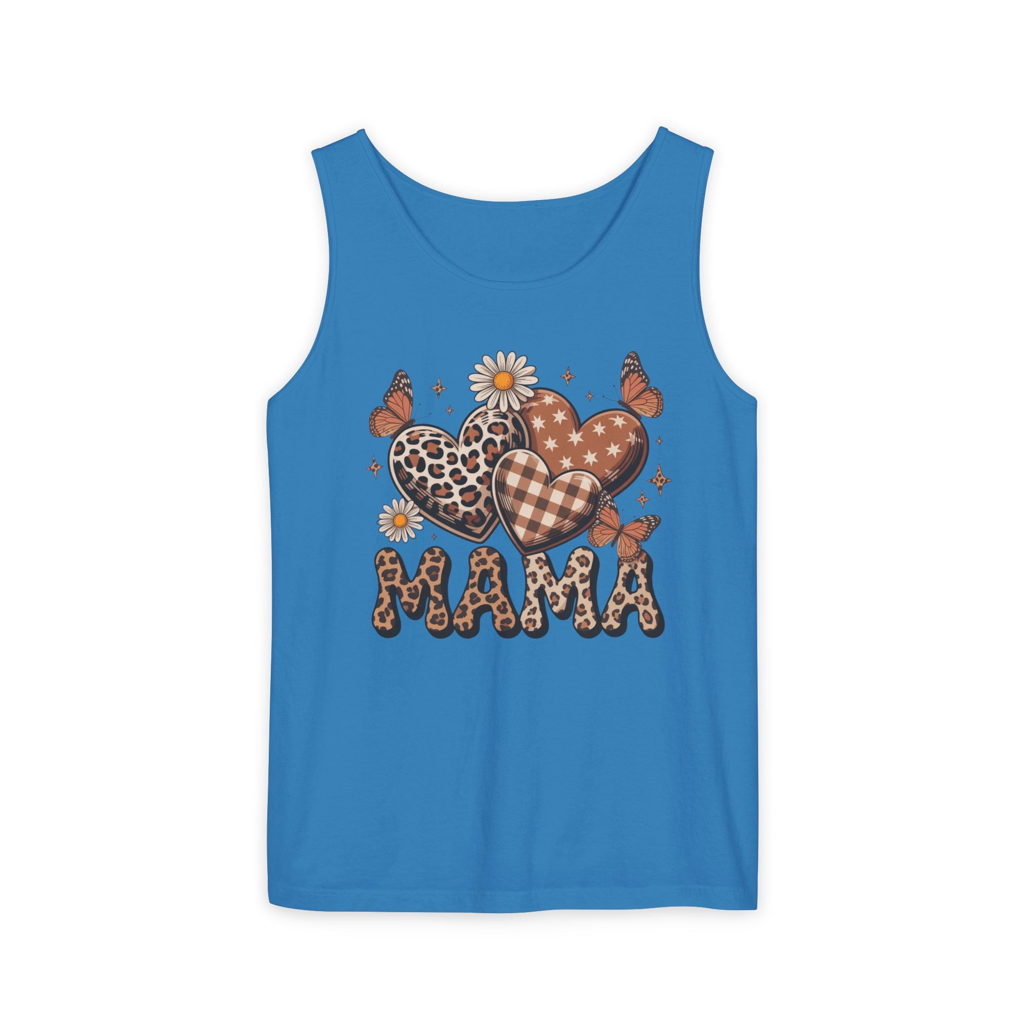 Mama Heart Tank Top — Boho Leopard Plaid Hearts & Daisies