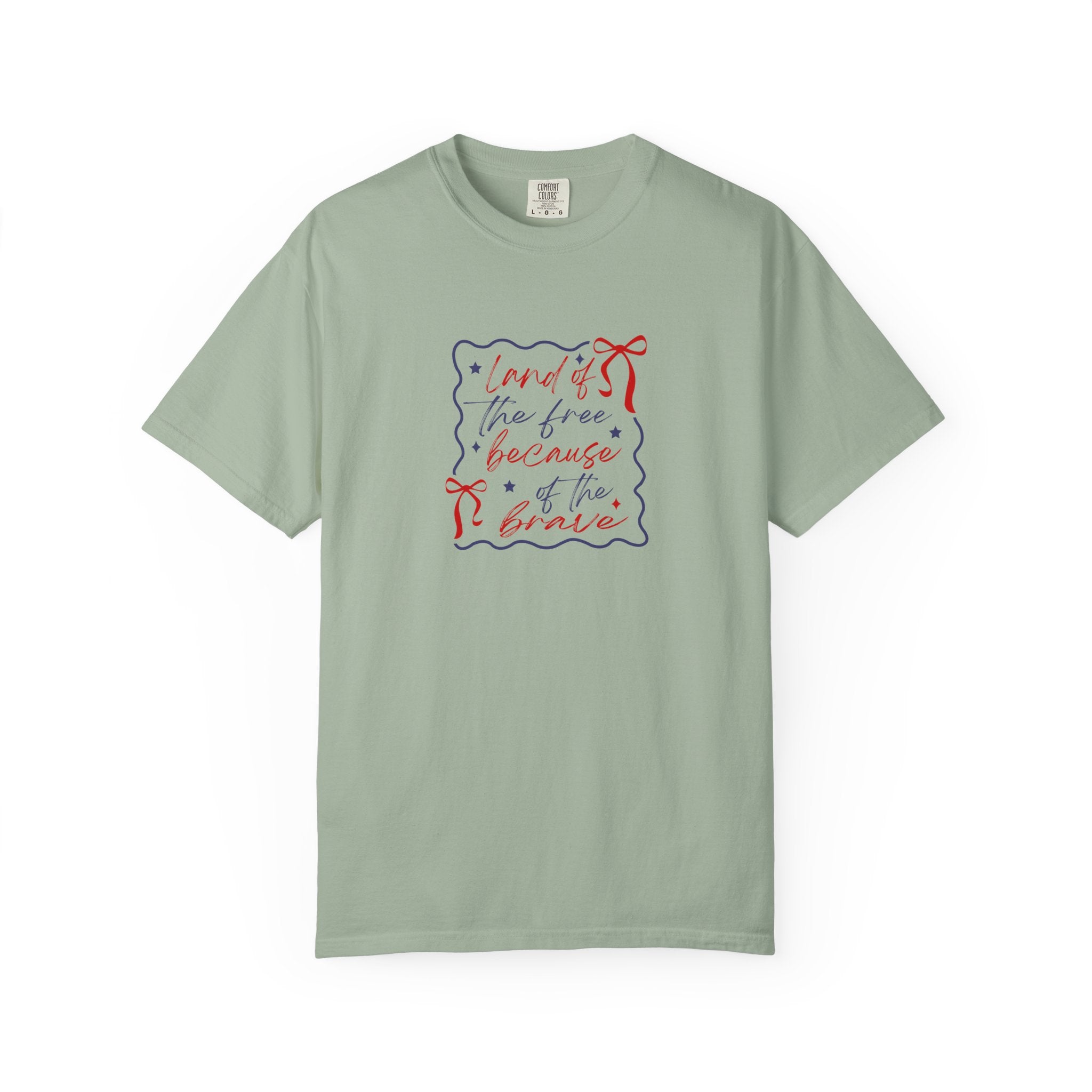 Liberty Script T-Shirt — "Land of the Free Because of the Brave" Patriotic Tee