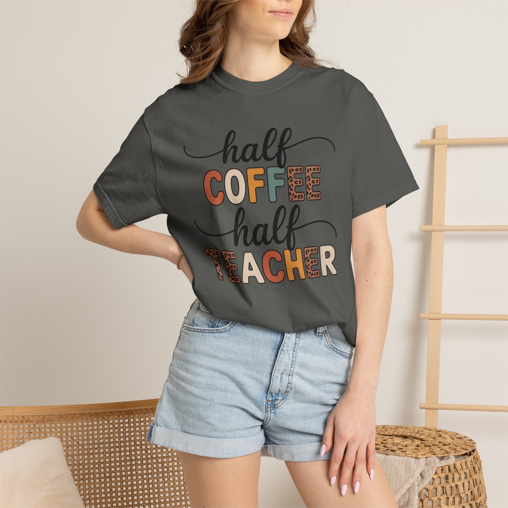 Half Coffee Half Teacher T-Shirt — Funny Teacher Coffee Tee