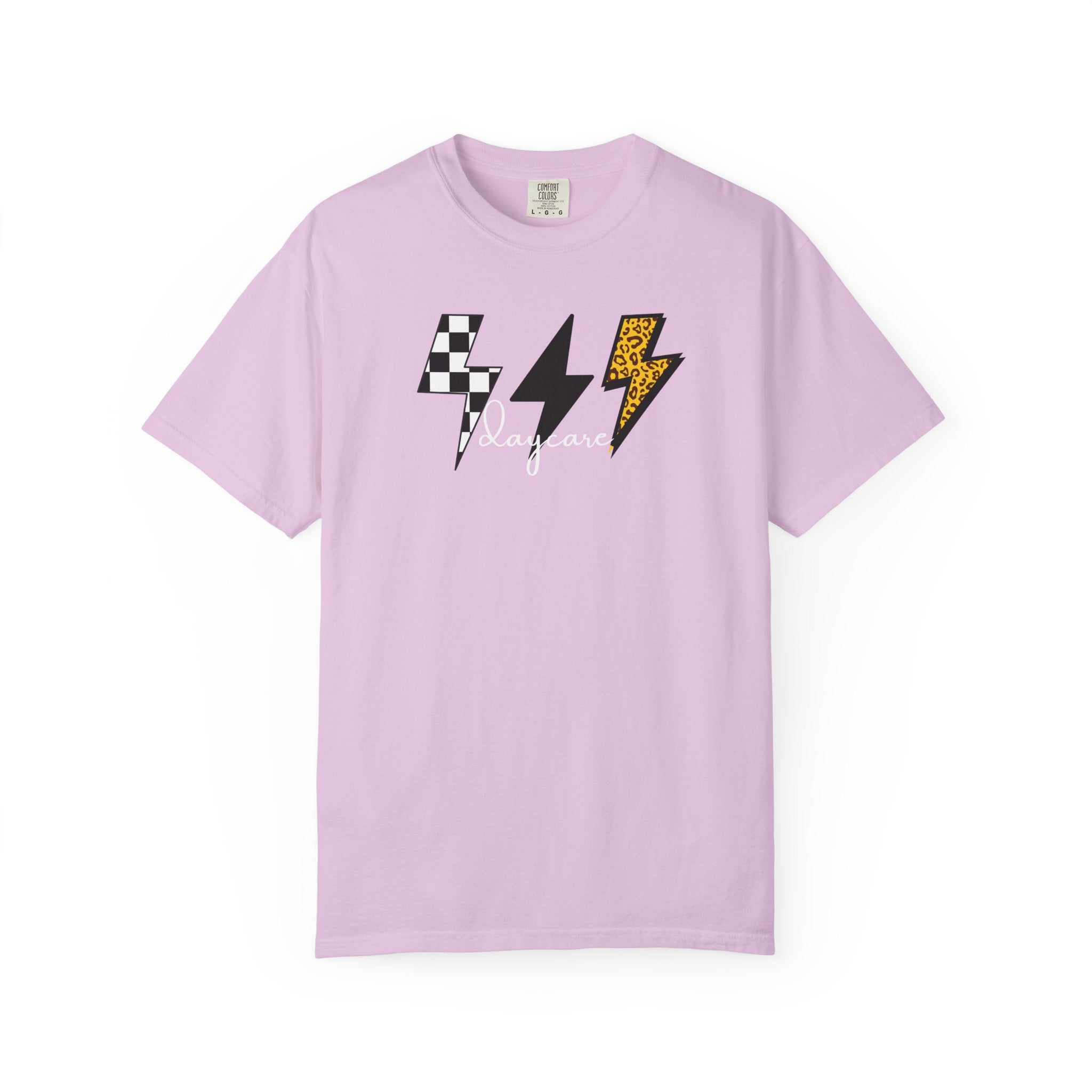 Checkerboard & Leopard Lightning Daycare T-shirt | Gray Garment-Dyed Tee