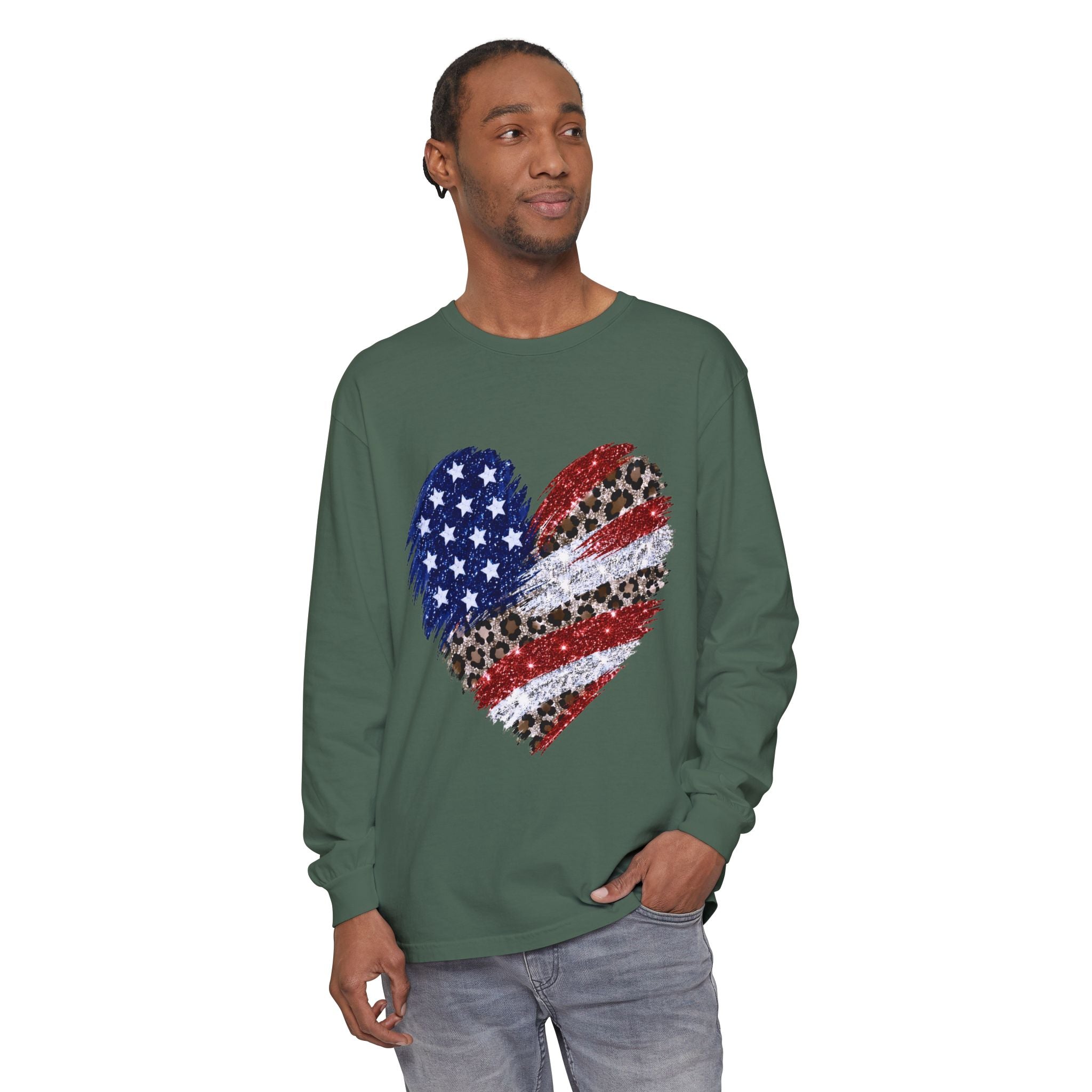 American Leopard Heart Long Sleeve Tee