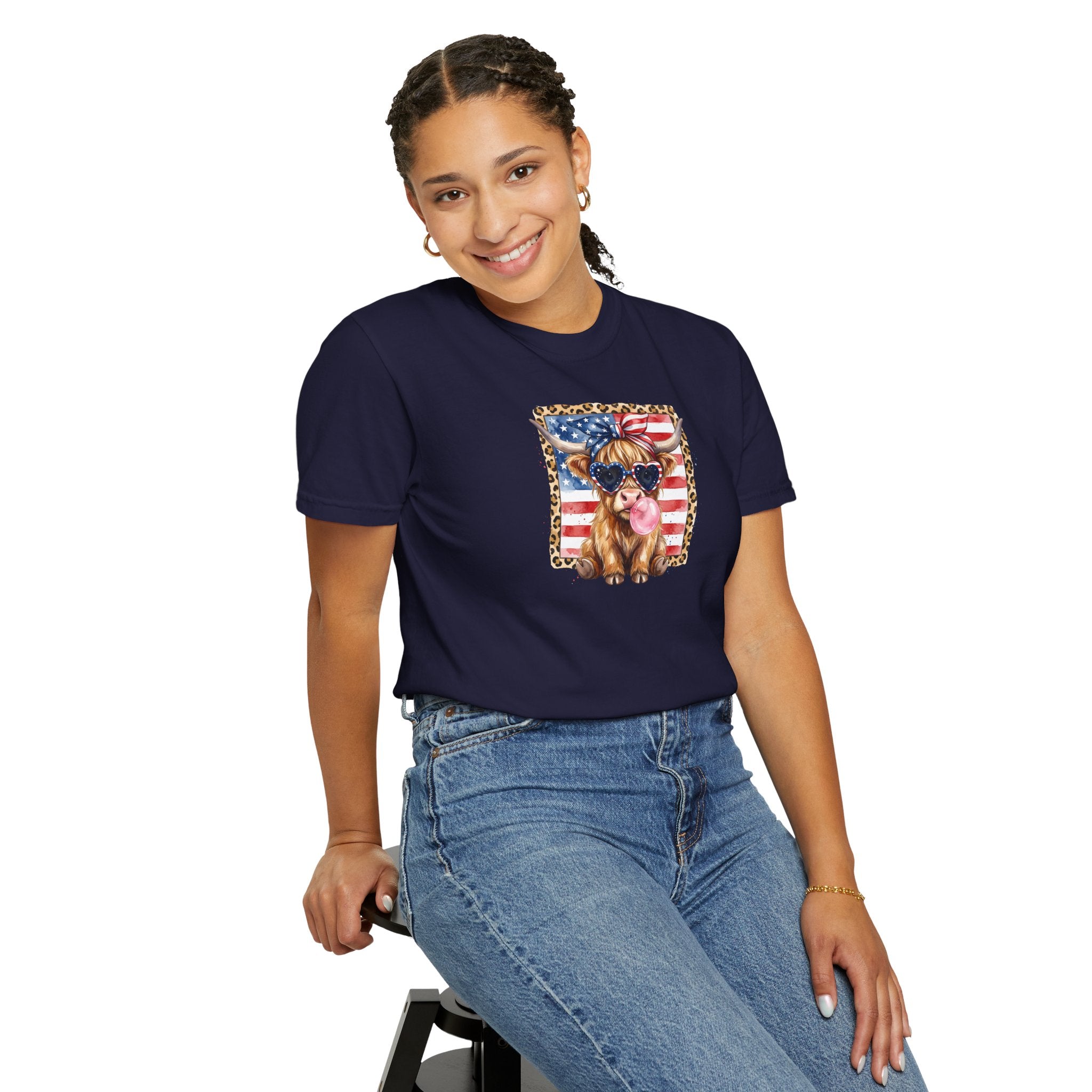 Patriotic Yorkie Puppy American Flag T-Shirt | Leopard Frame