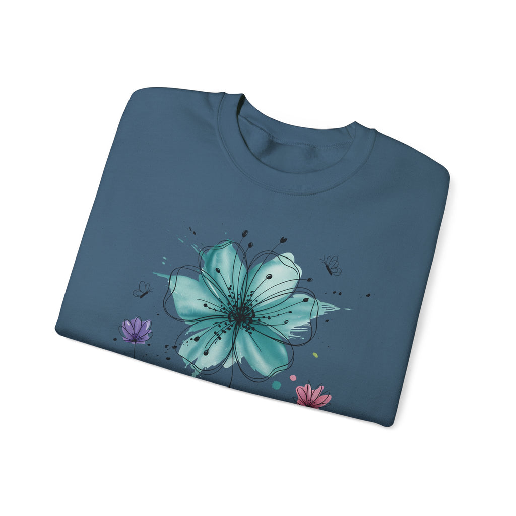 Floral Breeze Crewneck Sweatshirt — Teal Lily & Wildflower Design