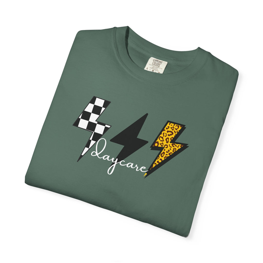 Checkerboard & Leopard Lightning Daycare T-shirt | Gray Garment-Dyed Tee