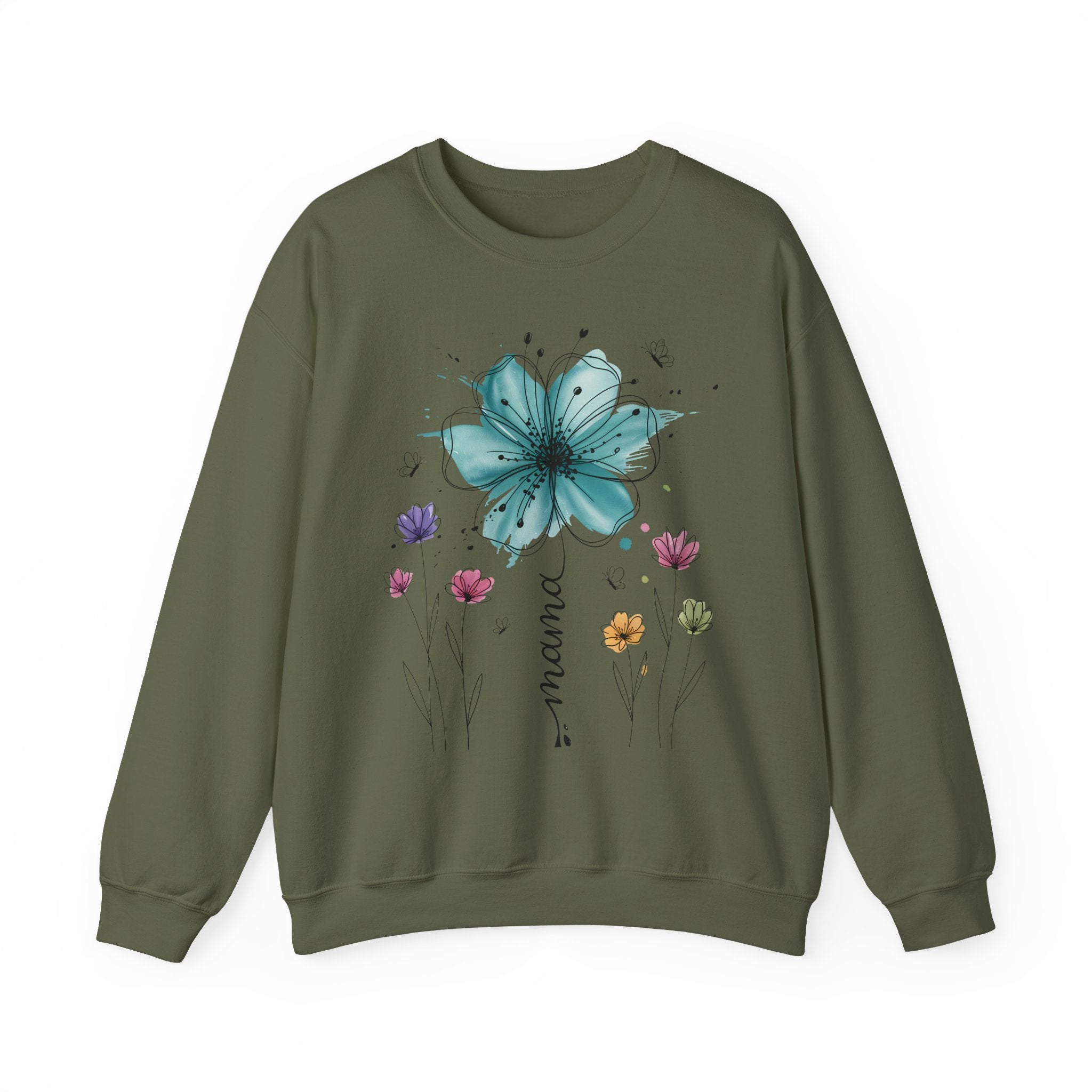 Floral Breeze Crewneck Sweatshirt — Teal Lily & Wildflower Design
