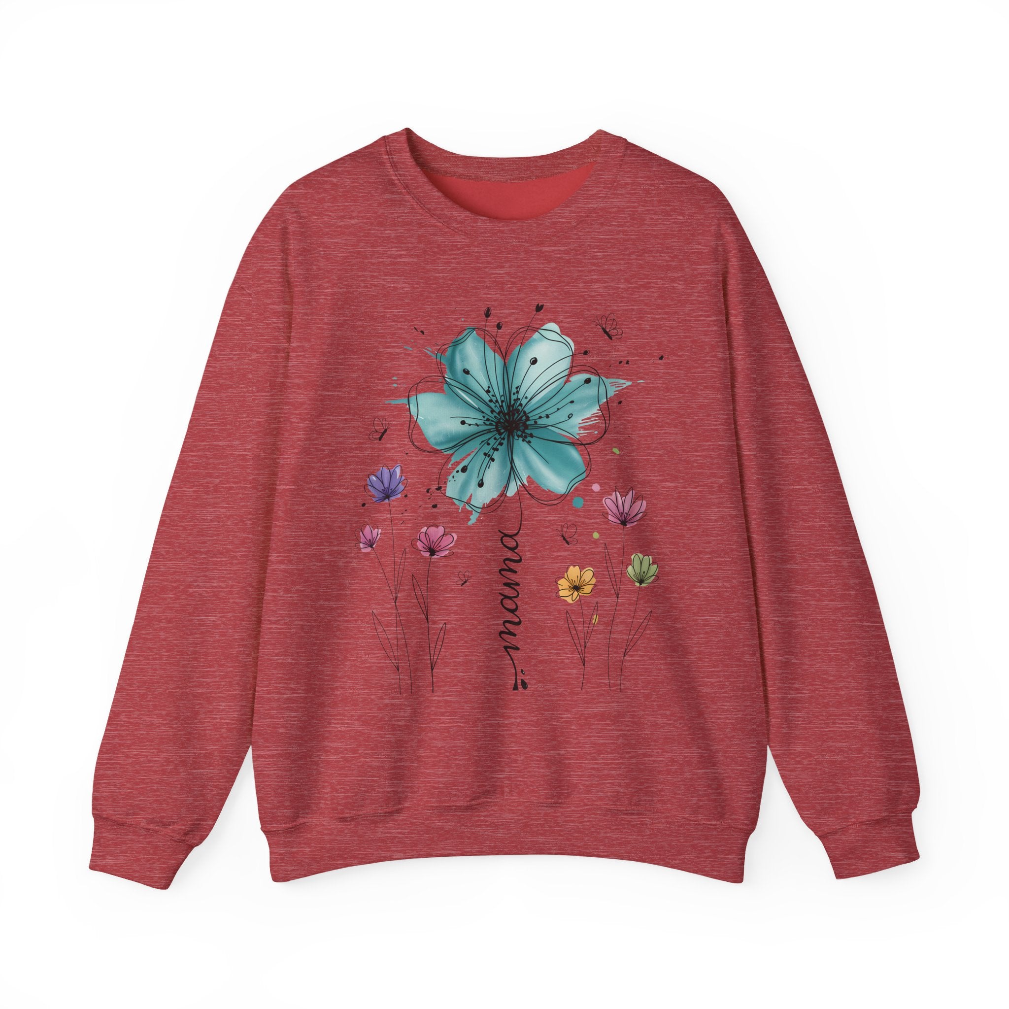 Floral Breeze Crewneck Sweatshirt — Teal Lily & Wildflower Design