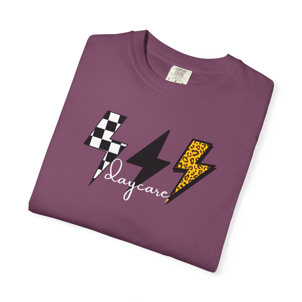 Checkerboard & Leopard Lightning Daycare T-shirt | Gray Garment-Dyed Tee