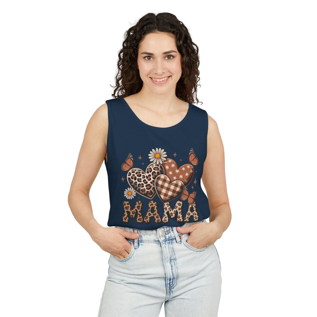Mama Heart Tank Top — Boho Leopard Plaid Hearts & Daisies
