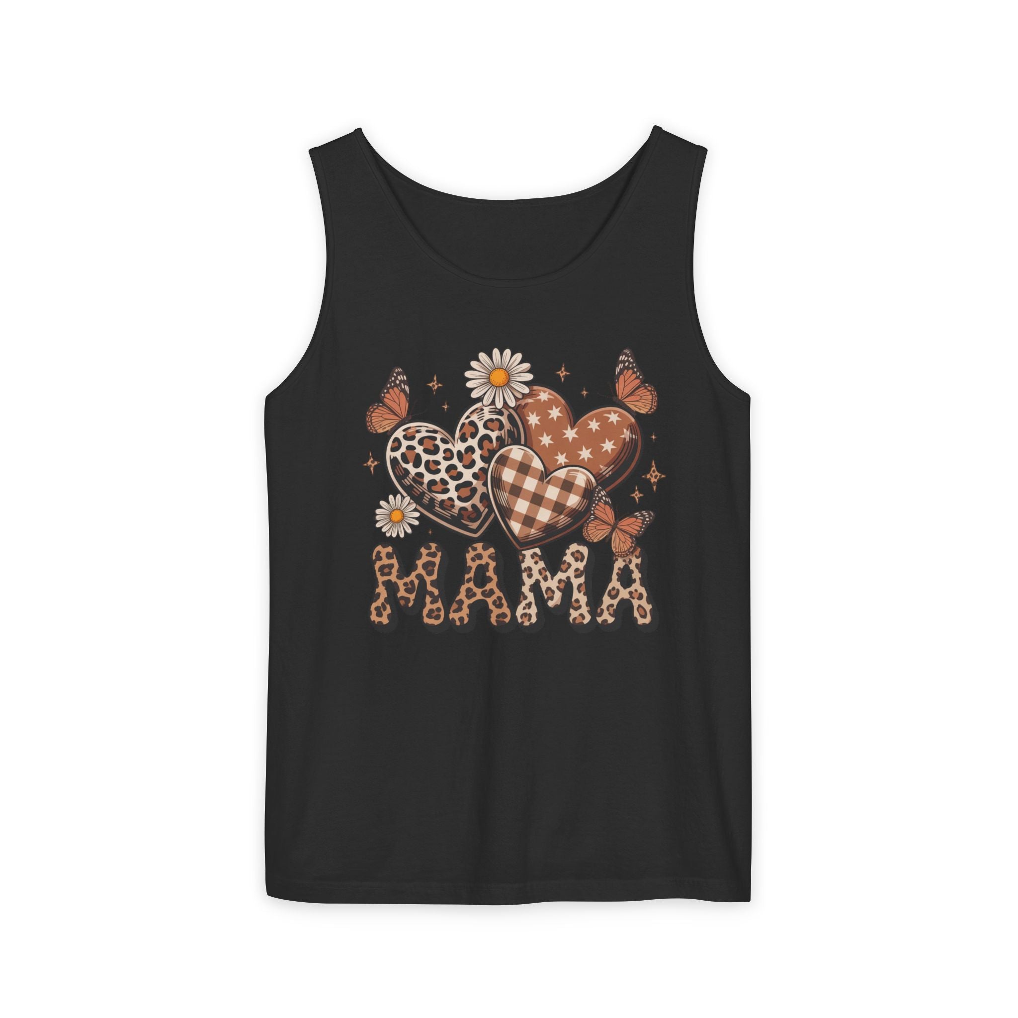 Mama Heart Tank Top — Boho Leopard Plaid Hearts & Daisies