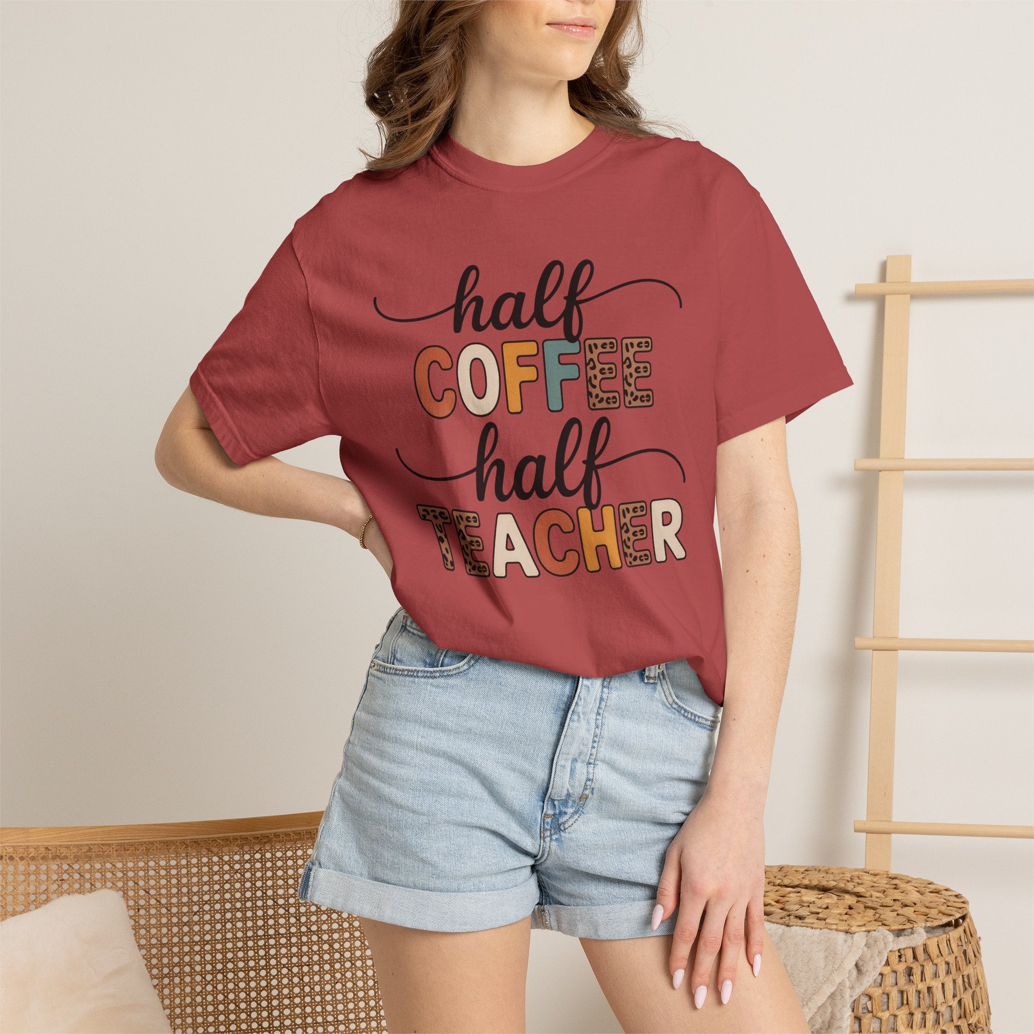 Half Coffee Half Teacher T-Shirt — Funny Teacher Coffee Tee