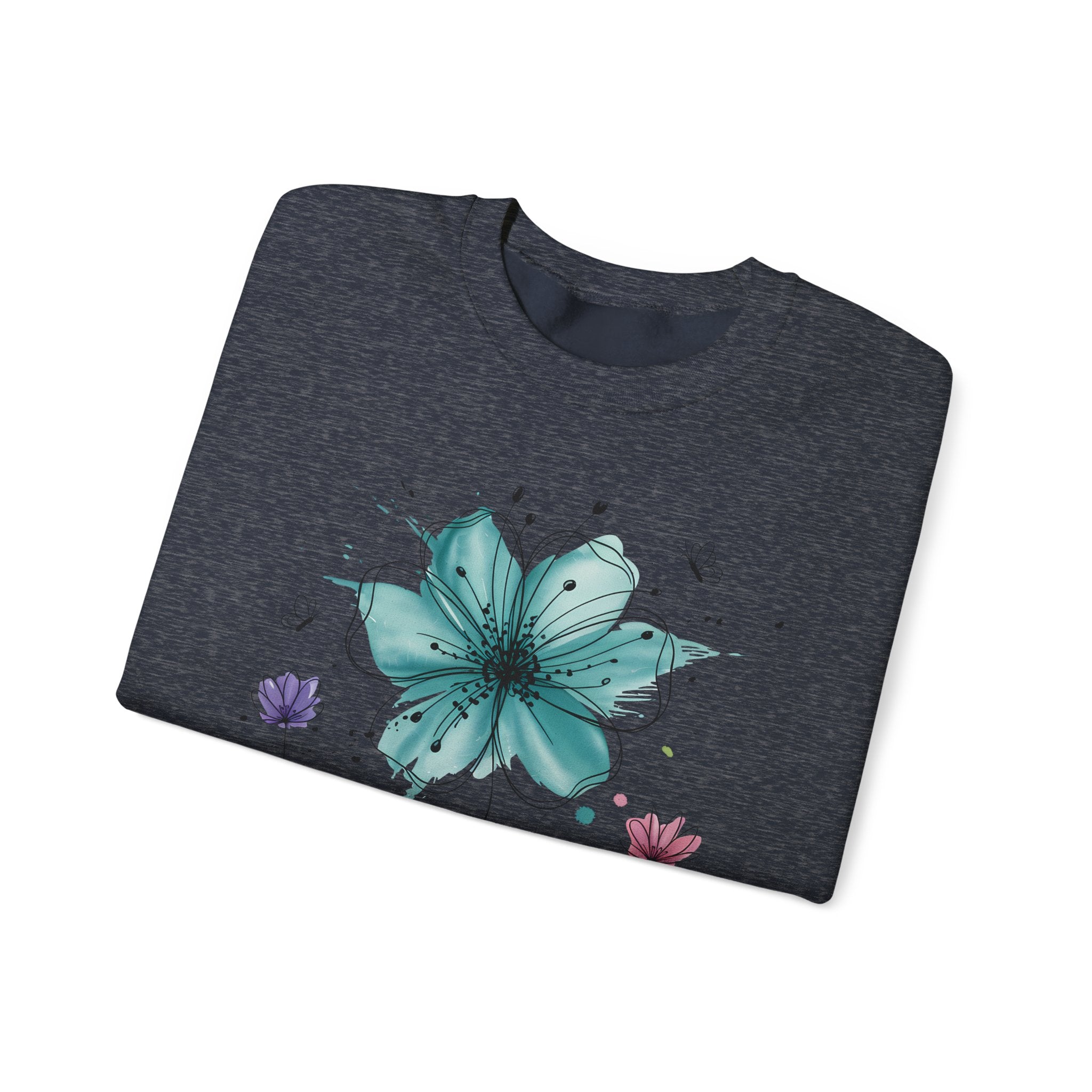 Floral Breeze Crewneck Sweatshirt — Teal Lily & Wildflower Design