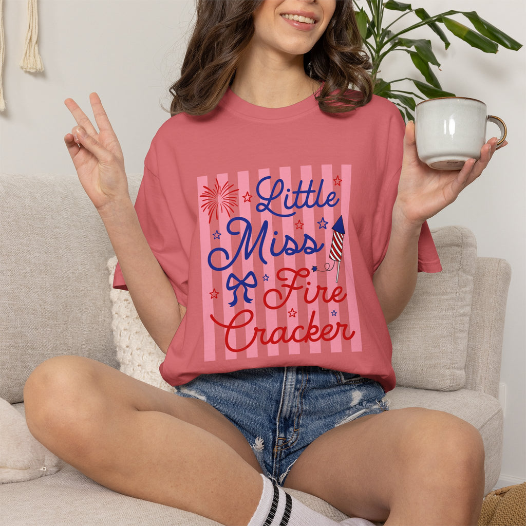 Little Miss Firecracker T-Shirt — Patriotic 4th of July Graphic Tee