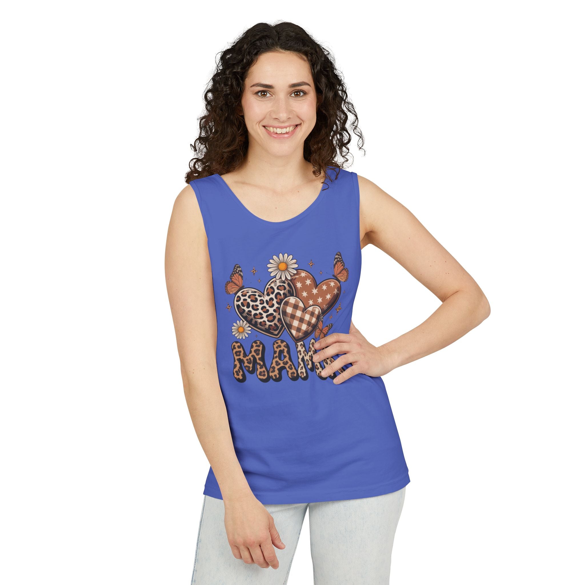 Mama Heart Tank Top — Boho Leopard Plaid Hearts & Daisies