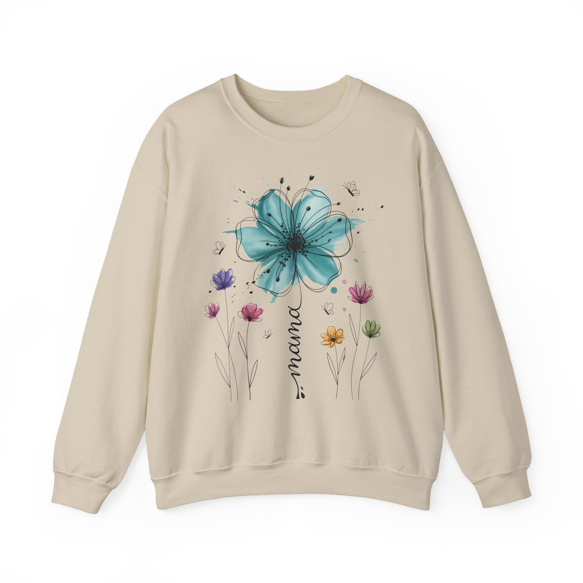Floral Breeze Crewneck Sweatshirt — Teal Lily & Wildflower Design