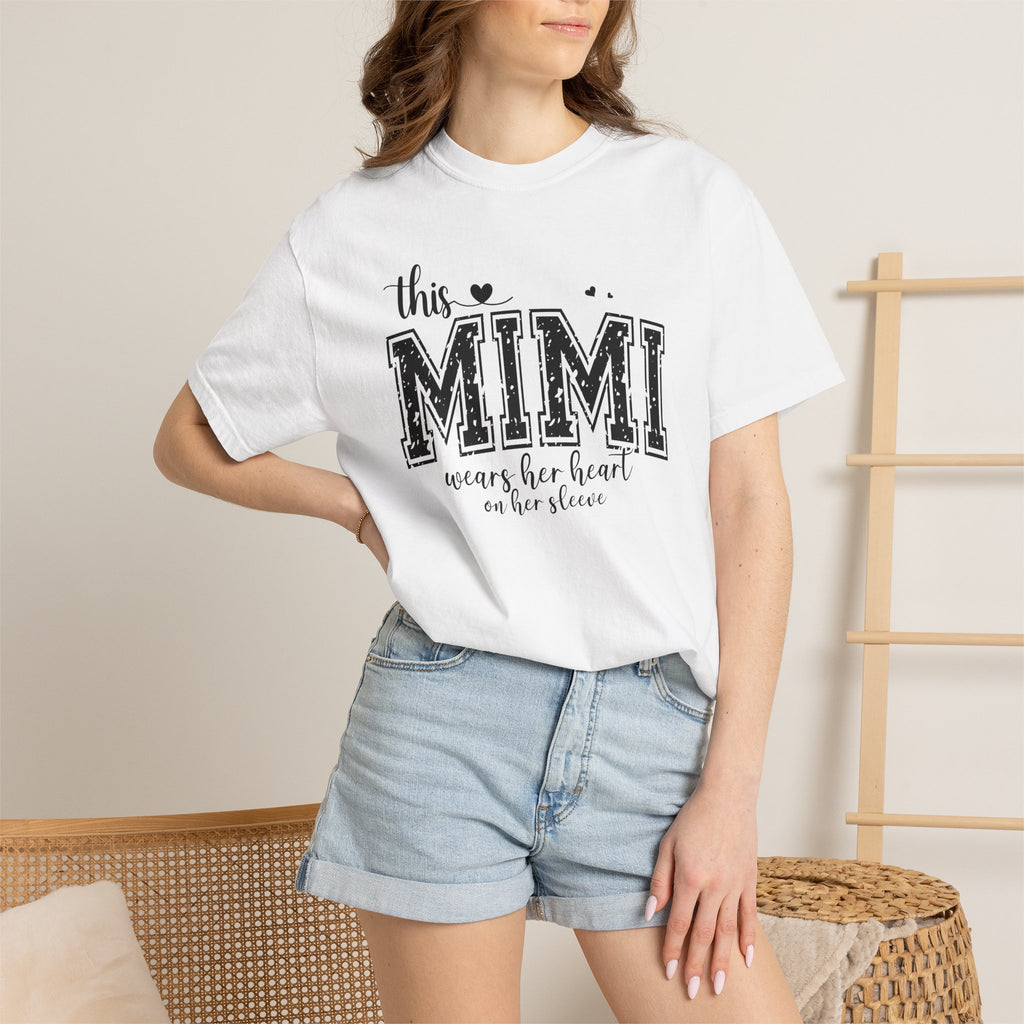 This Mimi T-Shirt — "This MIMI Wears Her Heart on Her Sleeve" Grandmother Gift Tee