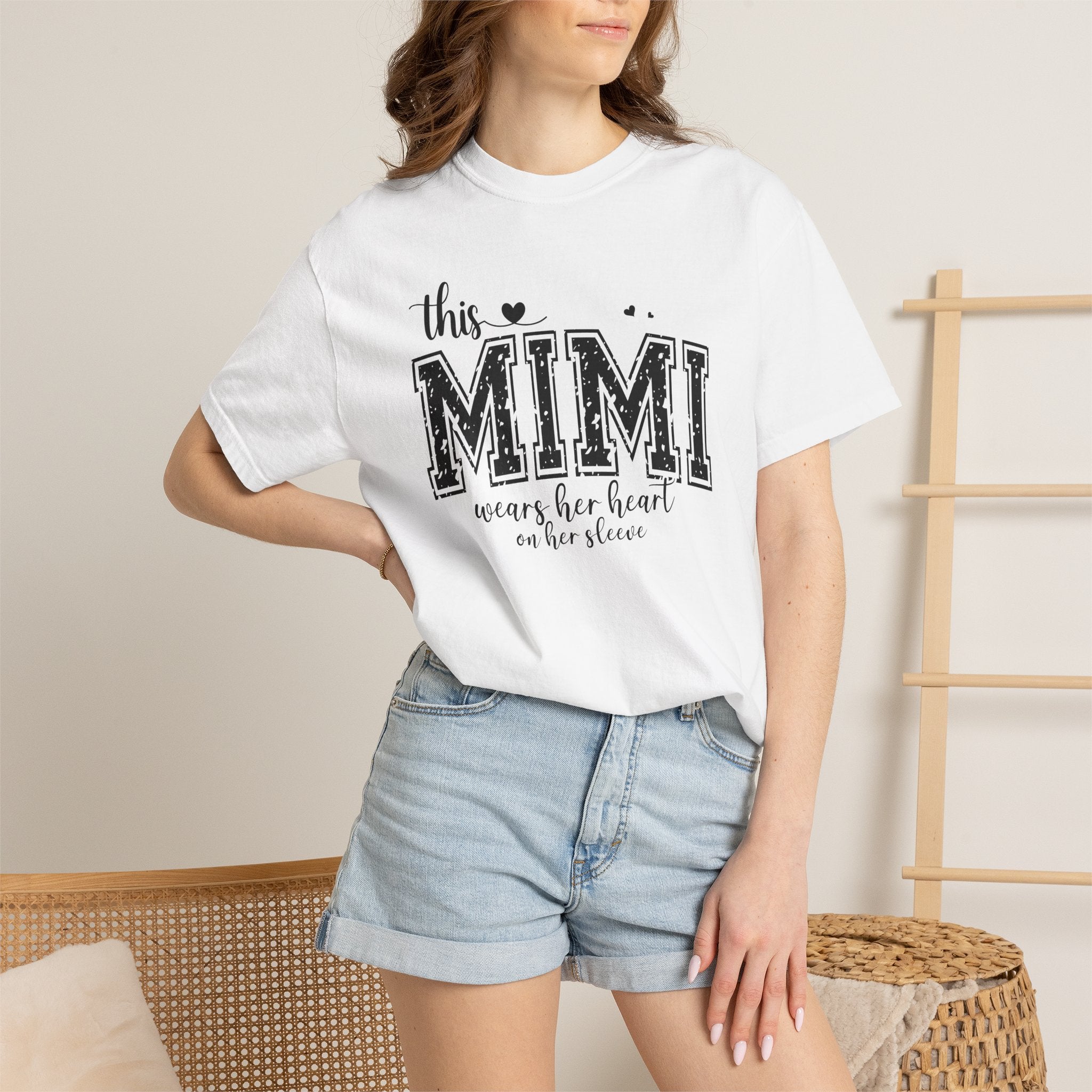 This Mimi T-Shirt — "This MIMI Wears Her Heart on Her Sleeve" Grandmother Gift Tee