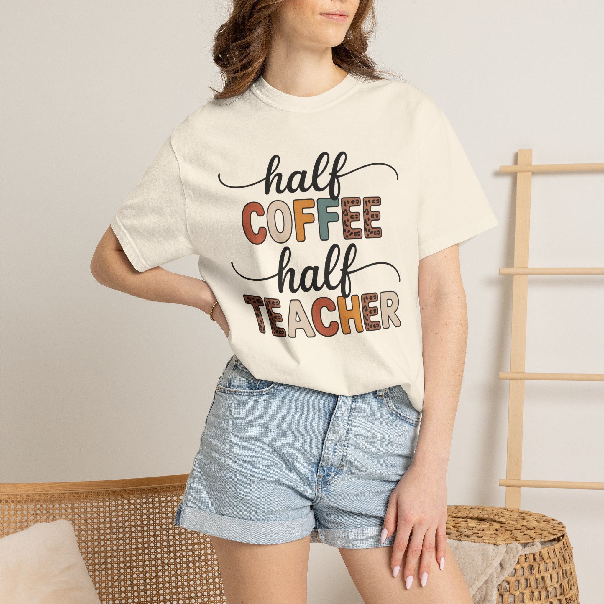 Half Coffee Half Teacher T-Shirt — Funny Teacher Coffee Tee
