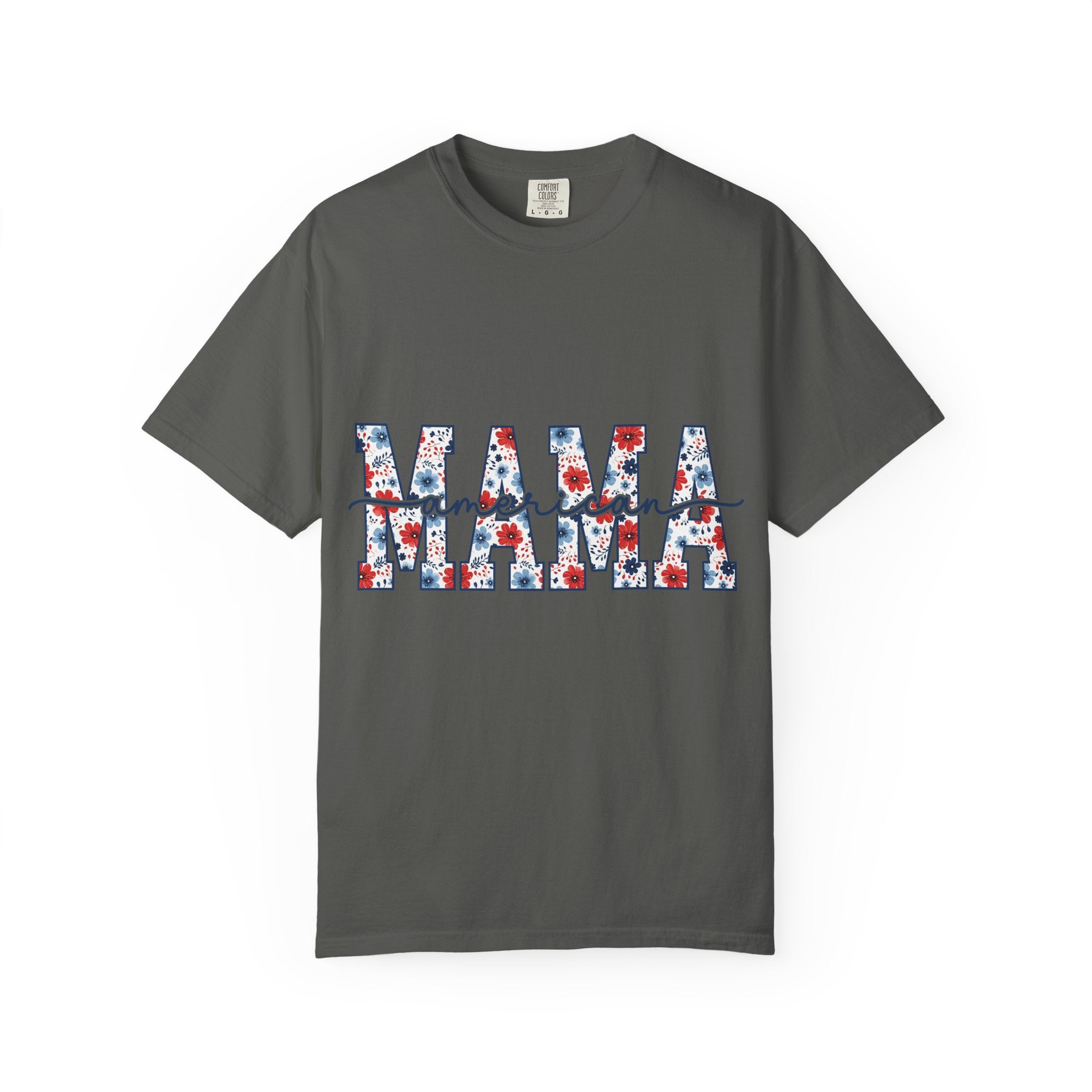 Mama floral letters T-Shirt | Mama text with red and blue flowers