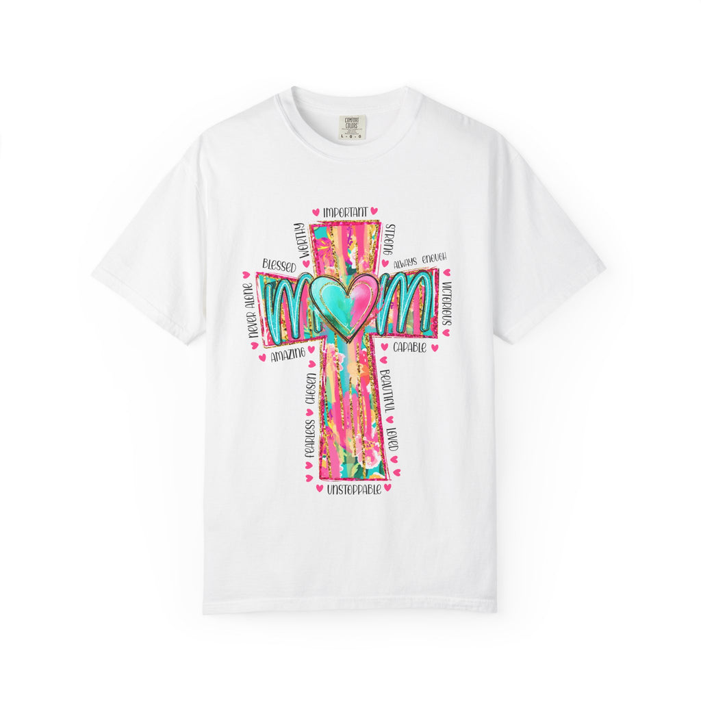 Mom Cross Heart T-Shirt — Colorful Spiritual Mother’s Day Tee