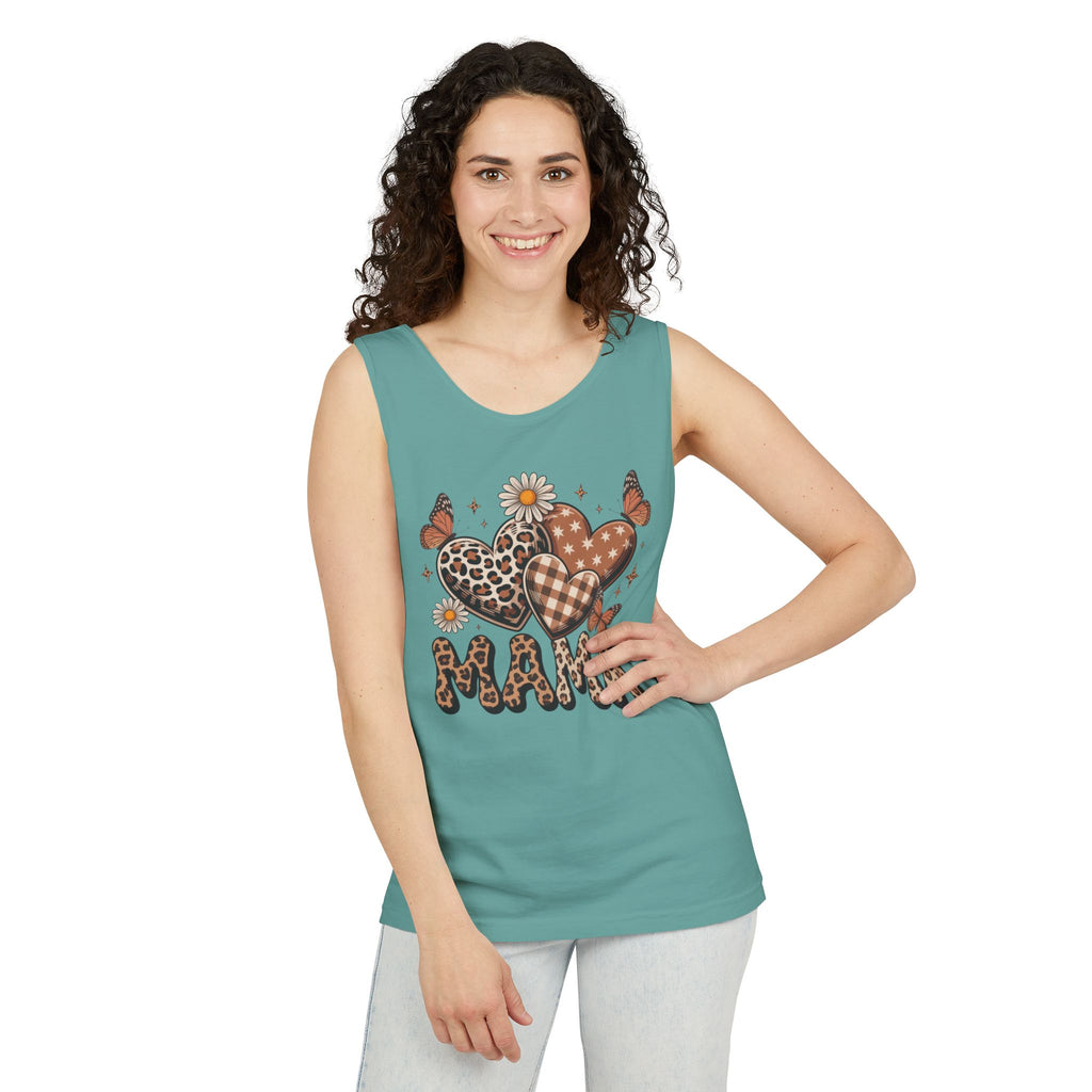 Mama Heart Tank Top — Boho Leopard Plaid Hearts & Daisies