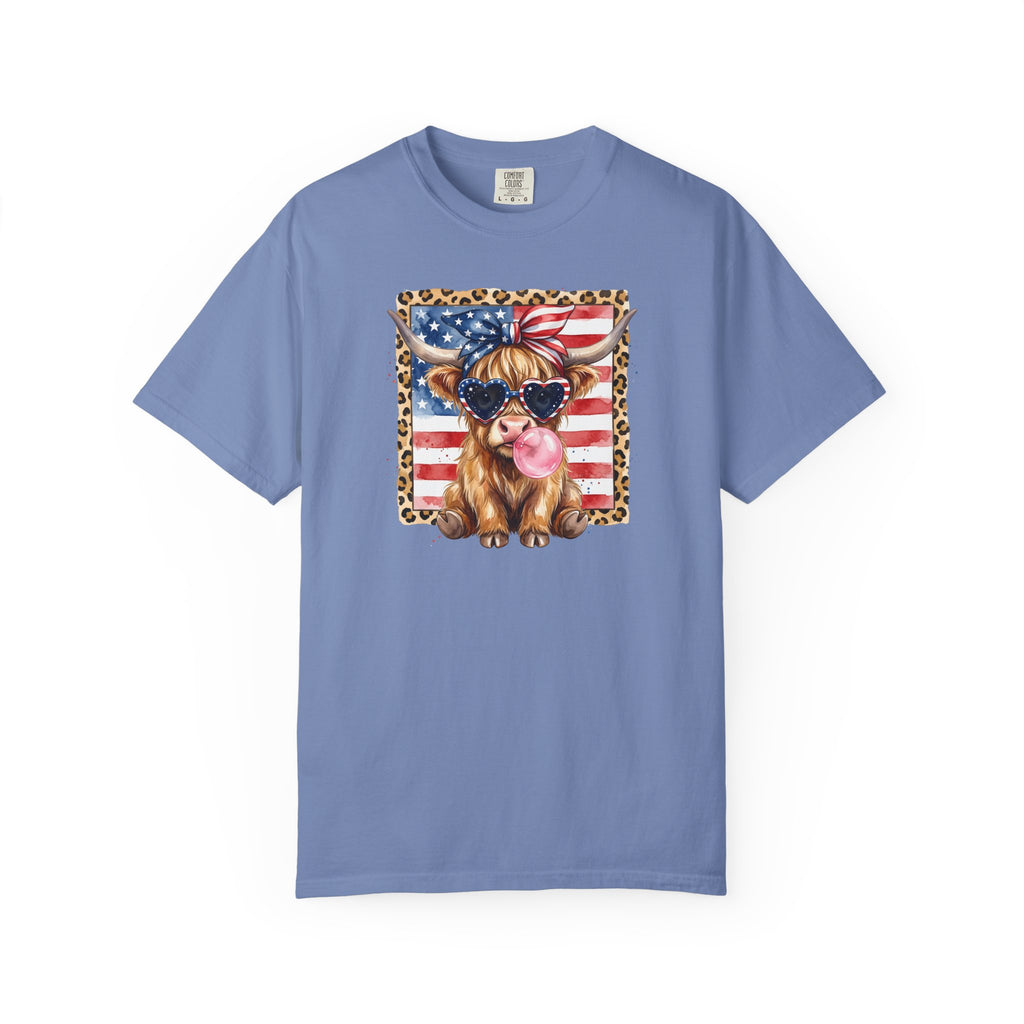 Patriotic Yorkie T-Shirt — American Flag Dog Graphic with Leopard Frame