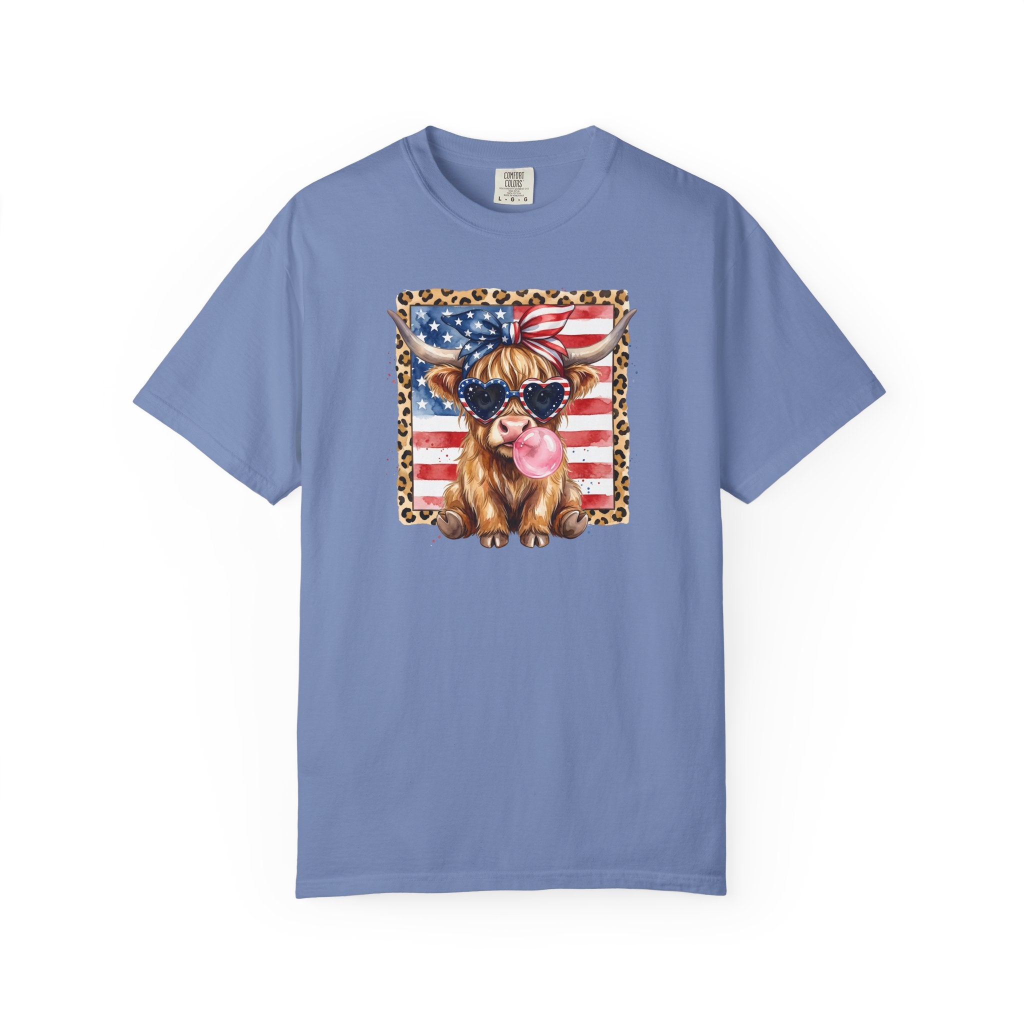 Patriotic Yorkie T-Shirt — American Flag Dog Graphic with Leopard Frame