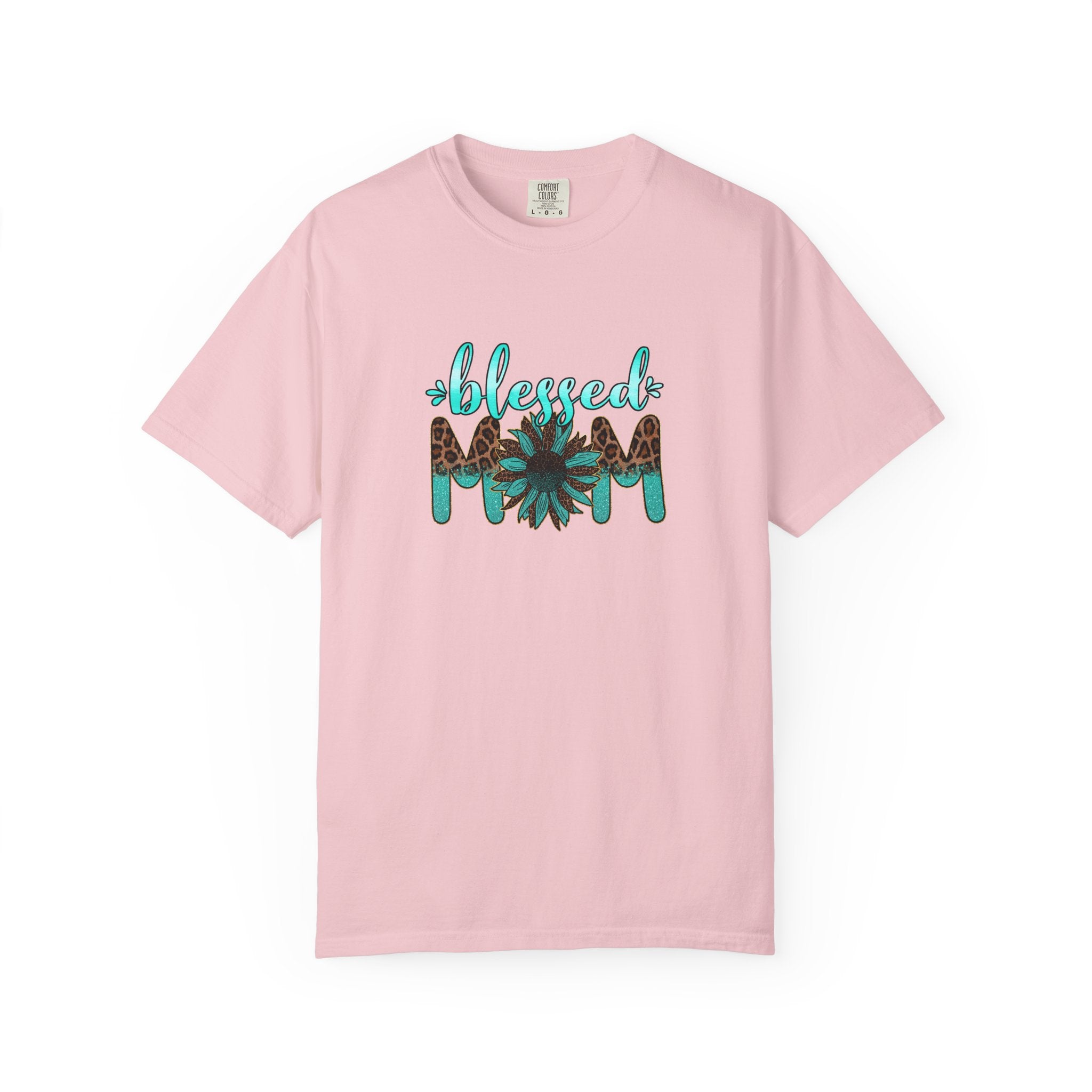 blessed mom T-Shirt | Turquoise Leopard Floral Mom Tee