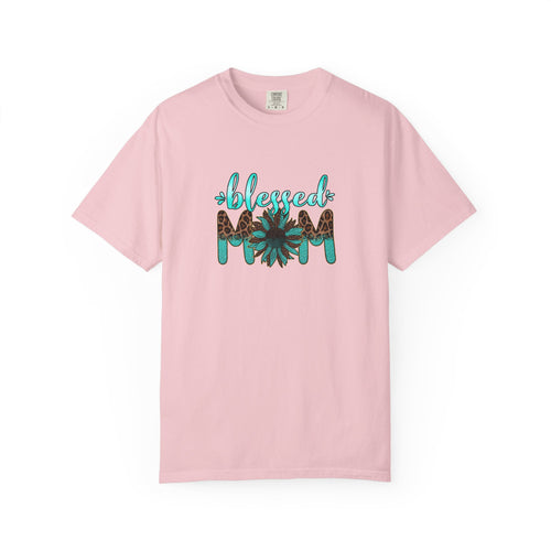 blessed mom T-Shirt | Turquoise Leopard Floral Mom Tee