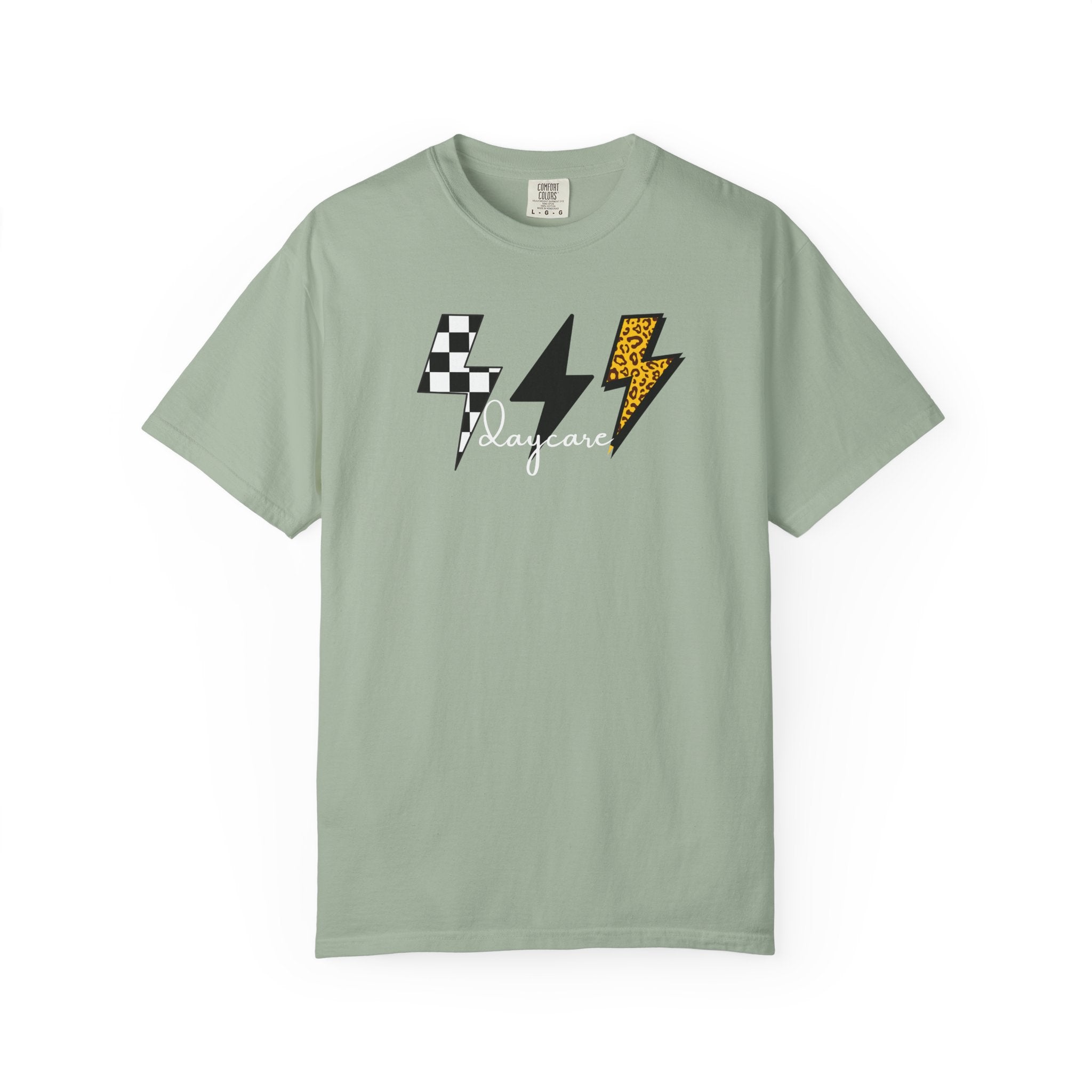 Checkerboard & Leopard Lightning Daycare T-shirt | Gray Garment-Dyed Tee