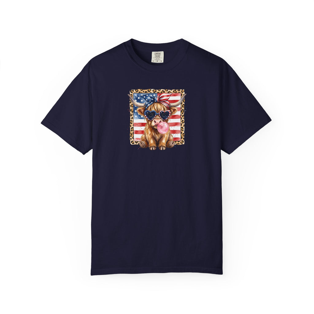 Patriotic Yorkie Puppy American Flag T-Shirt | Leopard Frame