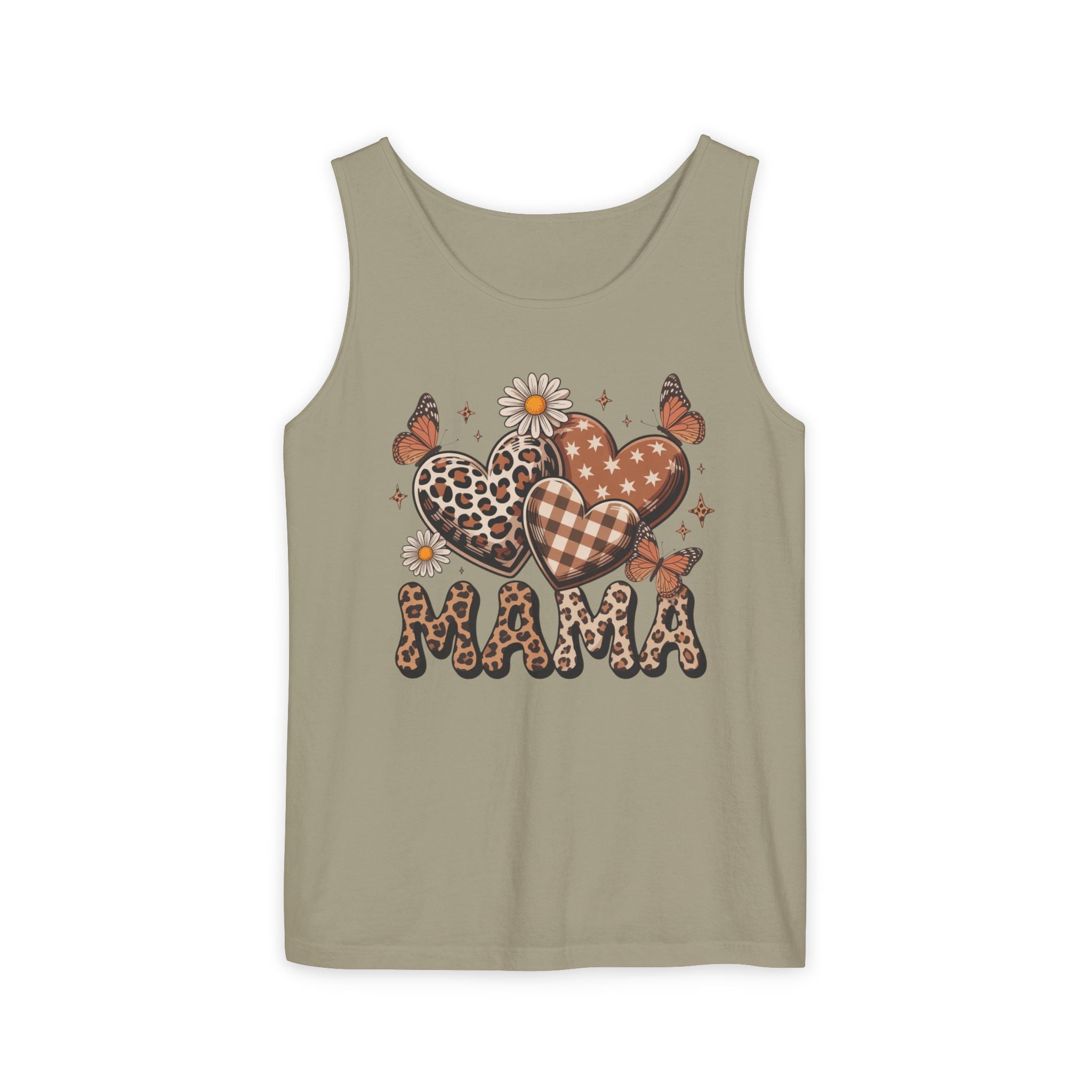 Mama Heart Tank Top — Boho Leopard Plaid Hearts & Daisies
