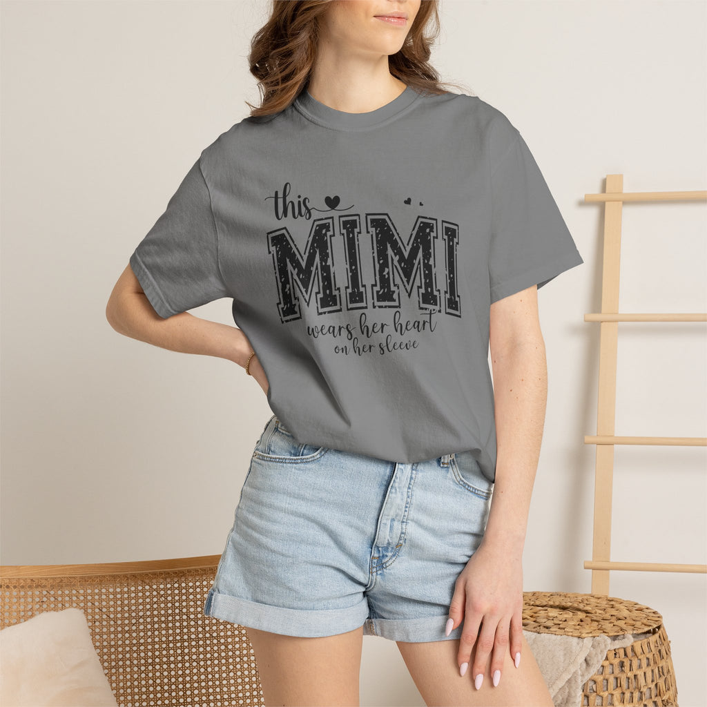 This Mimi T-Shirt — "This MIMI Wears Her Heart on Her Sleeve" Grandmother Gift Tee