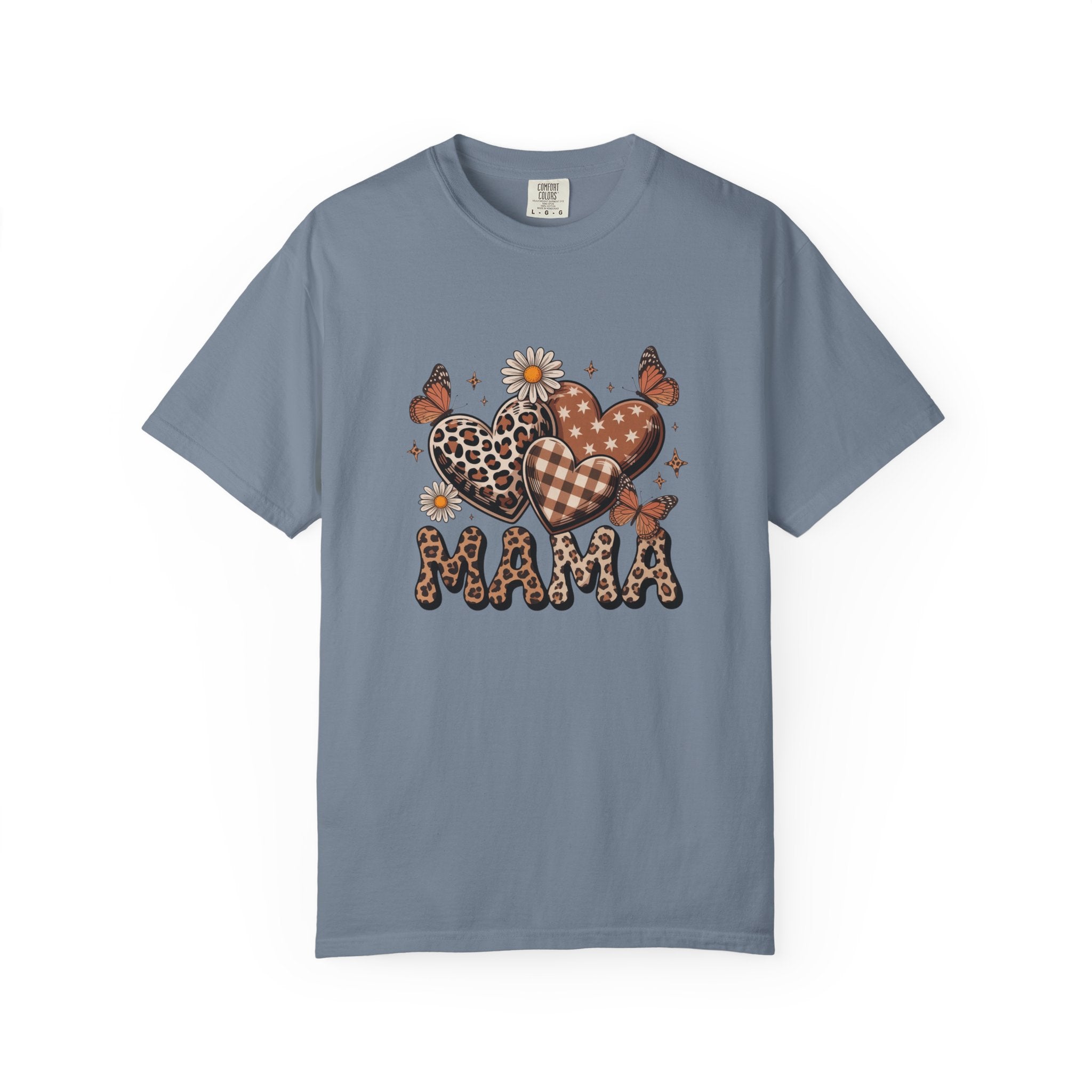Mama Heart Graphic T-Shirt — Leopard & Plaid Hearts with Daisies