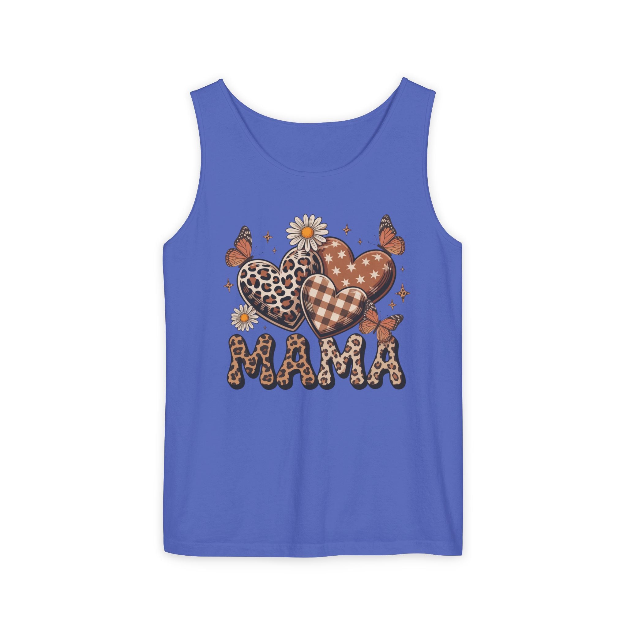 Mama Heart Tank Top — Boho Leopard Plaid Hearts & Daisies