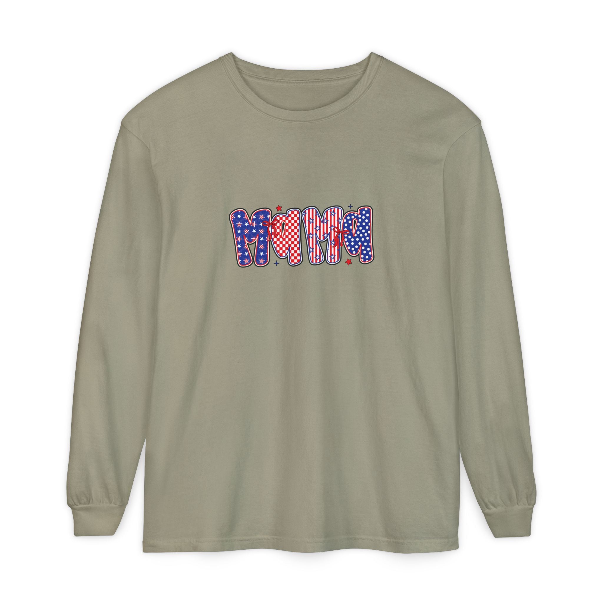 Patriotic 'MOM' Heart Long Sleeve Tee