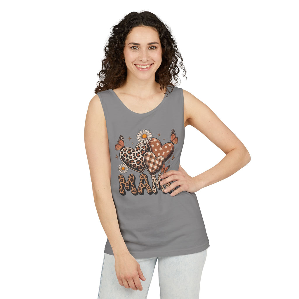 Mama Heart Tank Top — Boho Leopard Plaid Hearts & Daisies