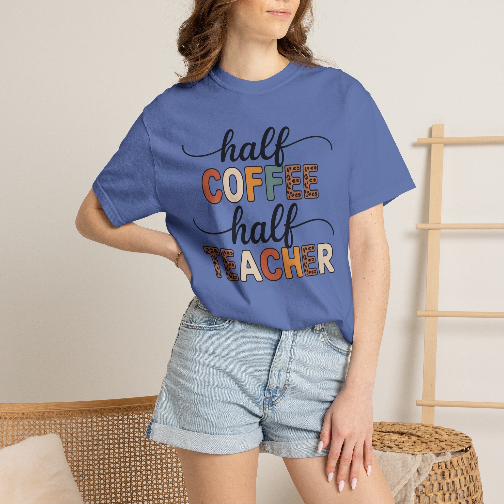 Half Coffee Half Teacher T-Shirt — Funny Teacher Coffee Tee