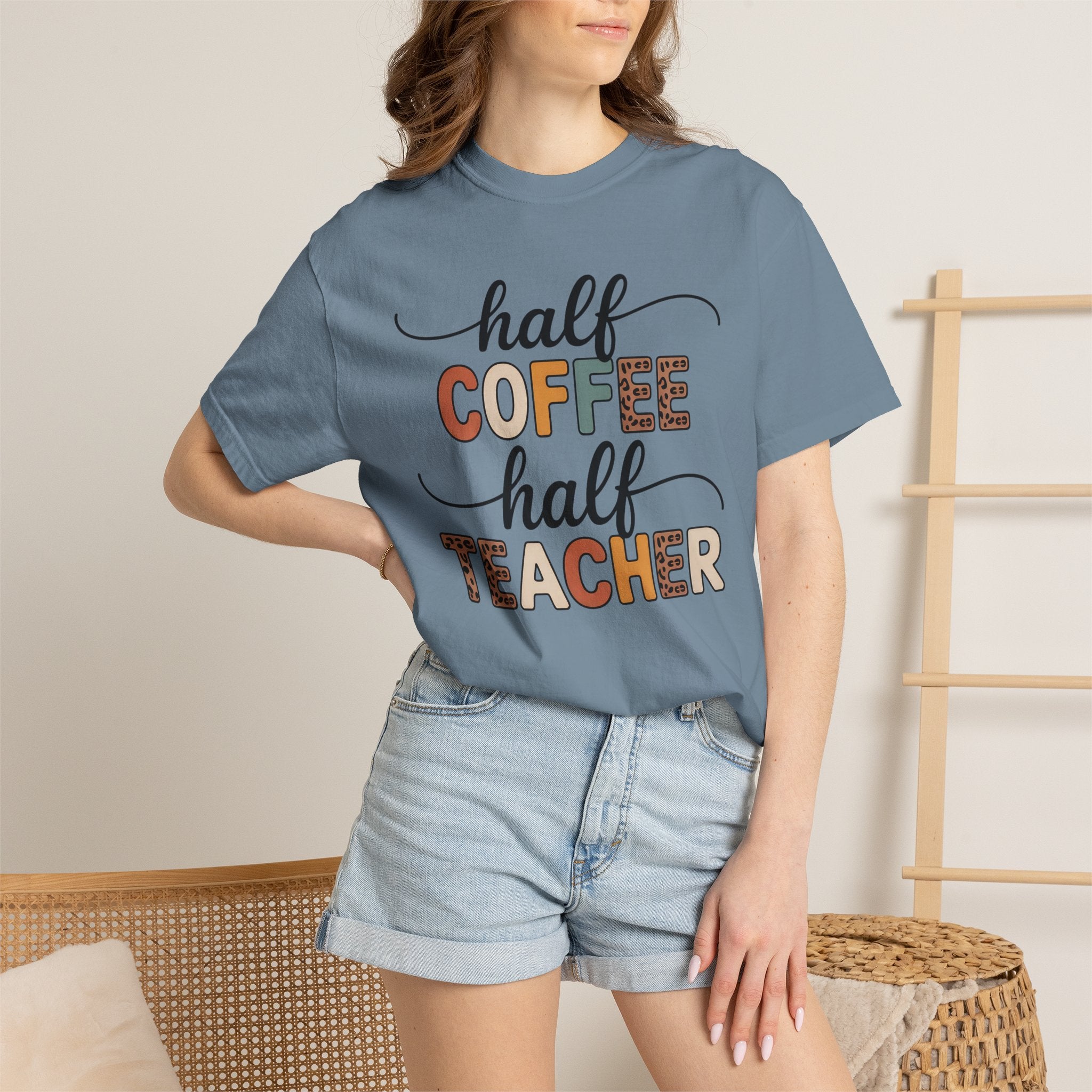 Half Coffee Half Teacher T-Shirt — Funny Teacher Coffee Tee