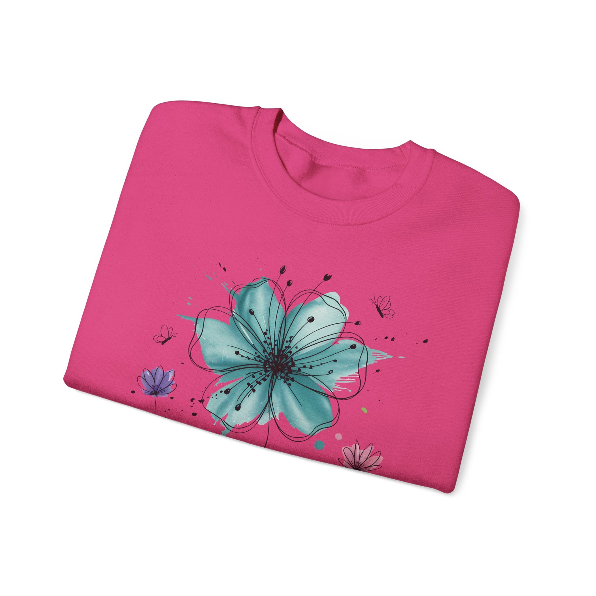 Floral Breeze Crewneck Sweatshirt — Teal Lily & Wildflower Design