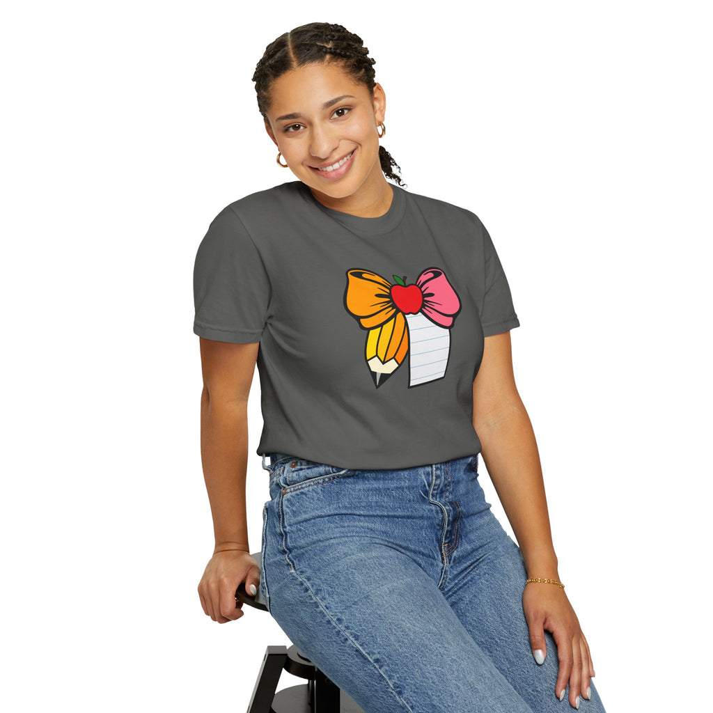 Teacher Apple & Pencil Bow T-Shirt — Back-to-School Gift for Educators