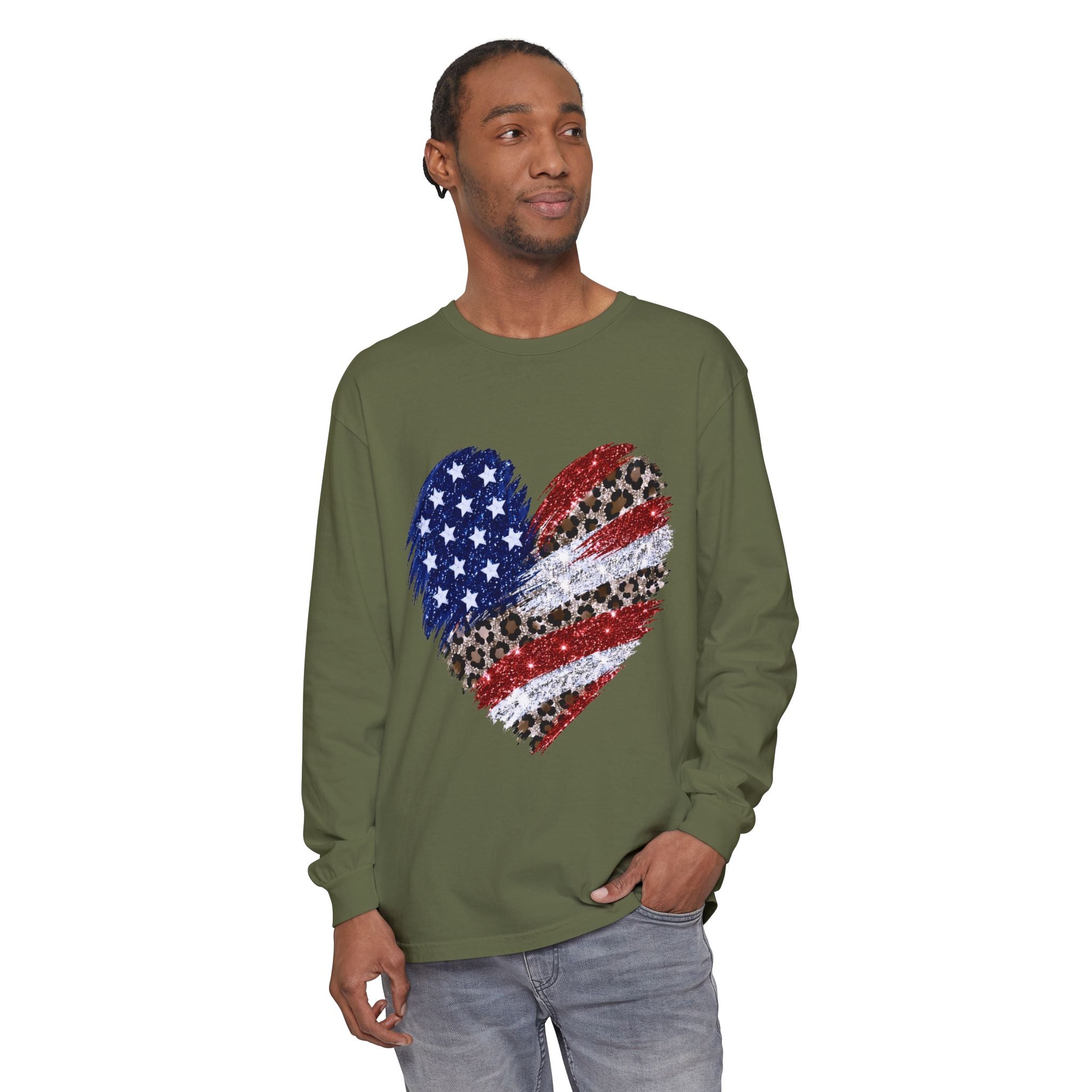 American Leopard Heart Long Sleeve Tee