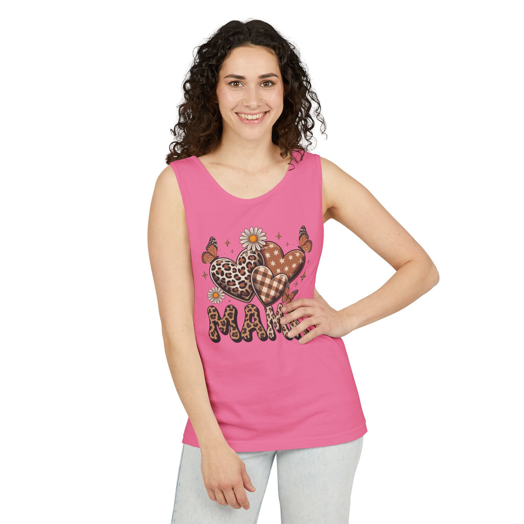 Mama Heart Tank Top — Boho Leopard Plaid Hearts & Daisies