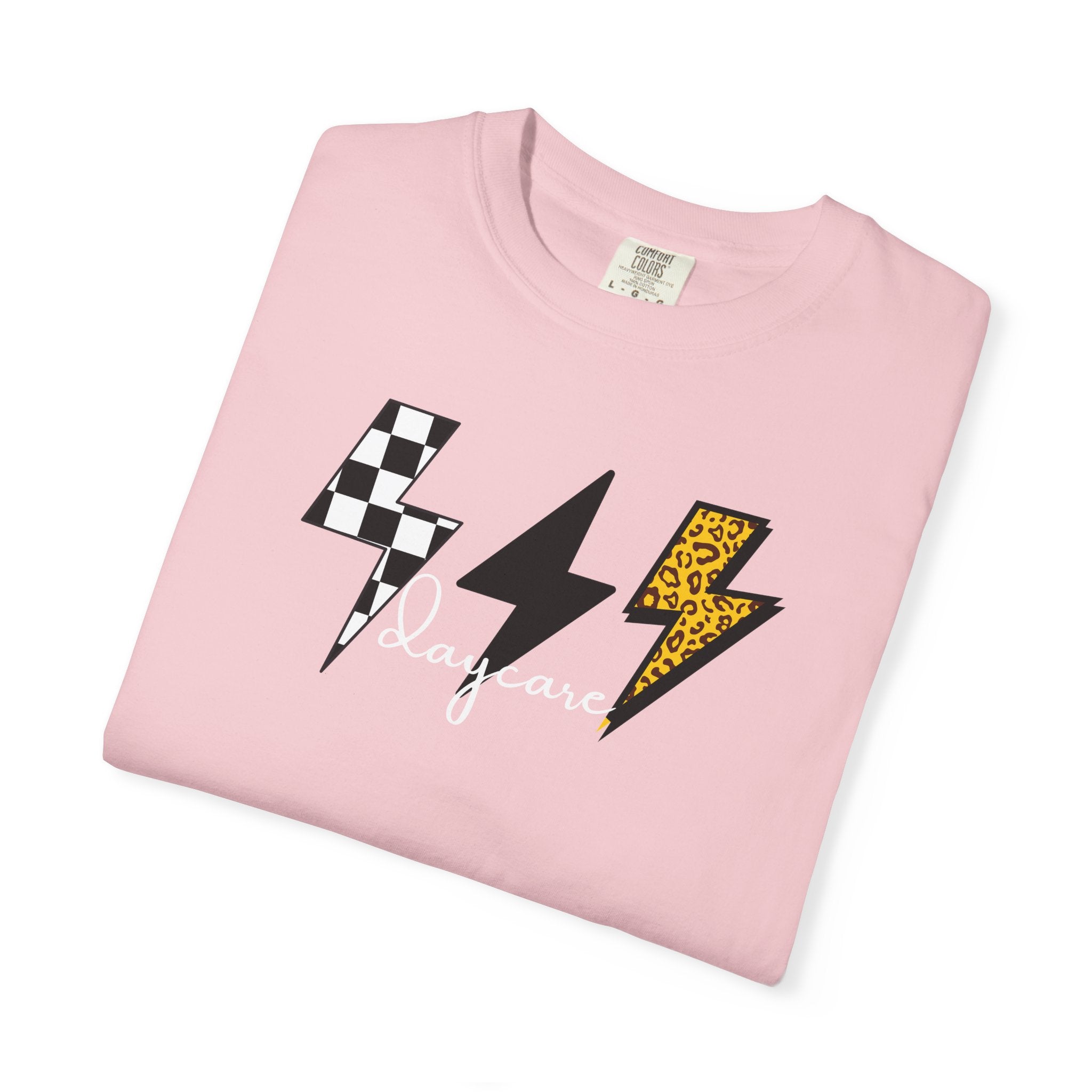 Checkerboard & Leopard Lightning Daycare T-shirt | Gray Garment-Dyed Tee