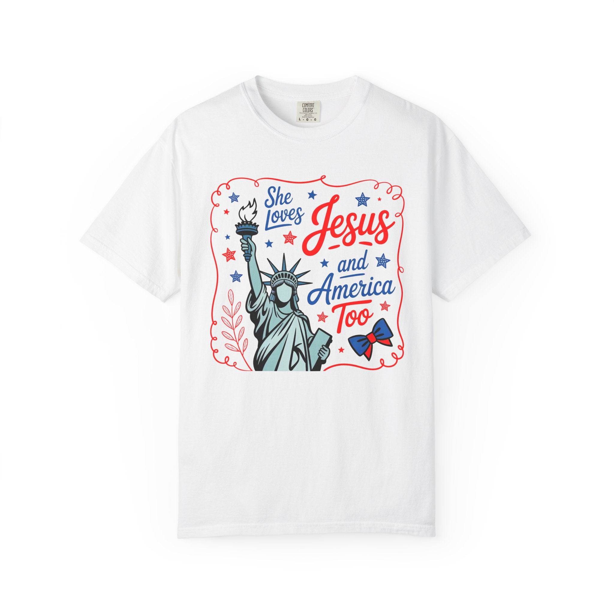Jesus and America T-Shirt — She Loves Jesus and America Too Patriotic Statue of Liberty Tee