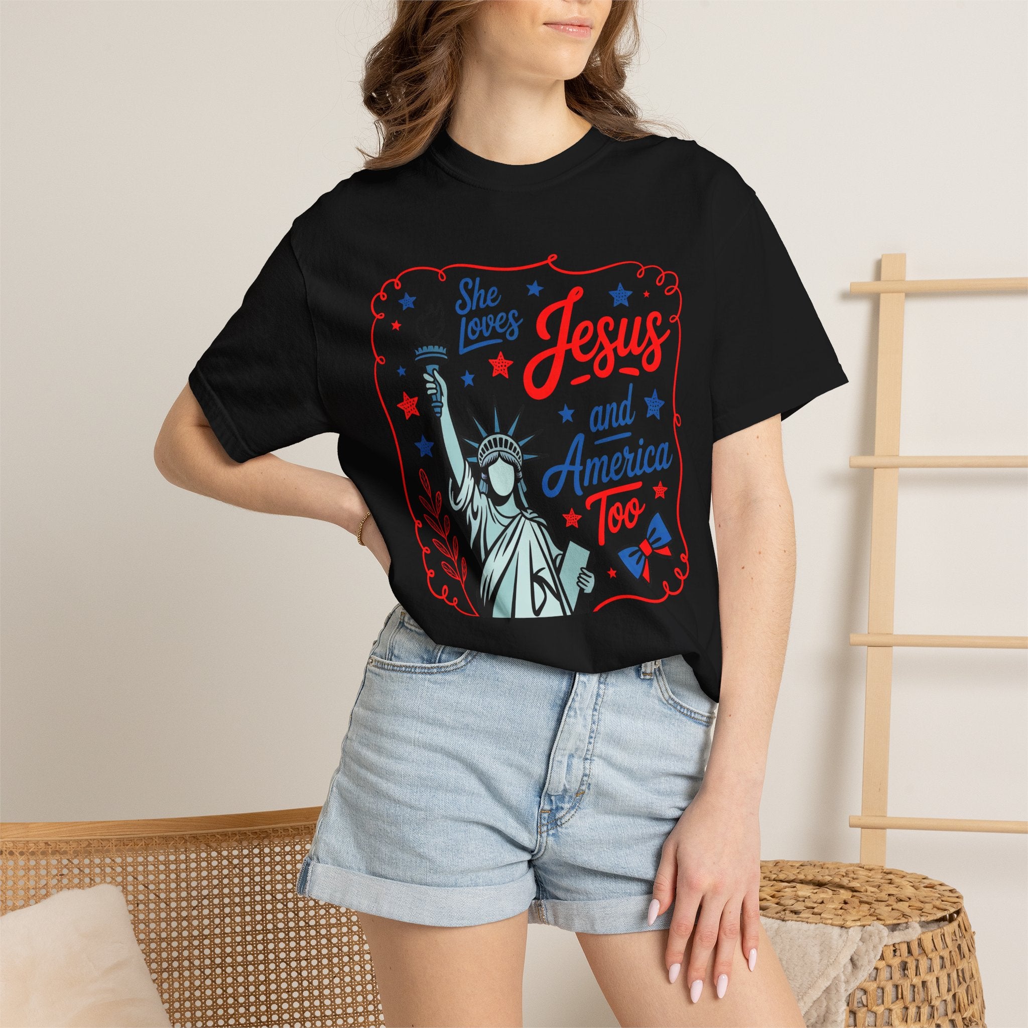 Jesus and America T-Shirt — She Loves Jesus and America Too Patriotic Statue of Liberty Tee