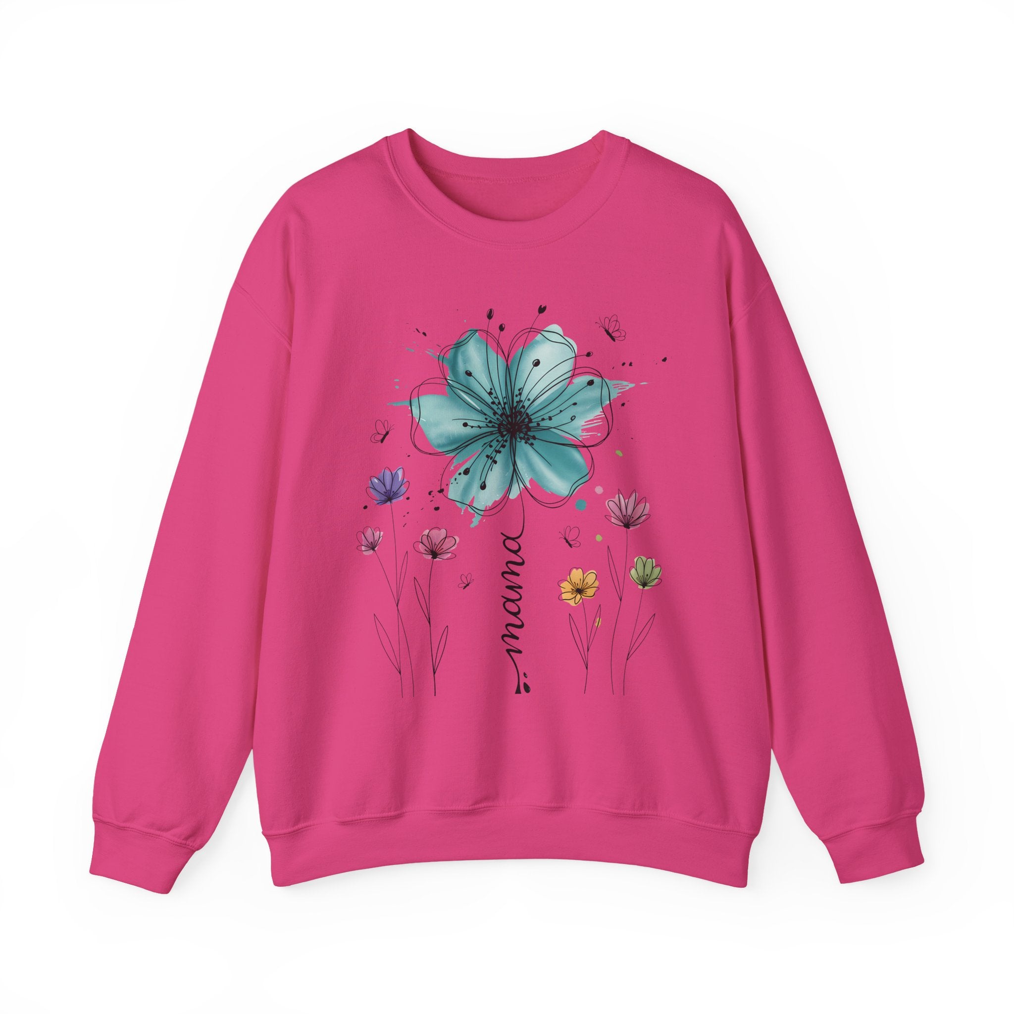 Floral Breeze Crewneck Sweatshirt — Teal Lily & Wildflower Design